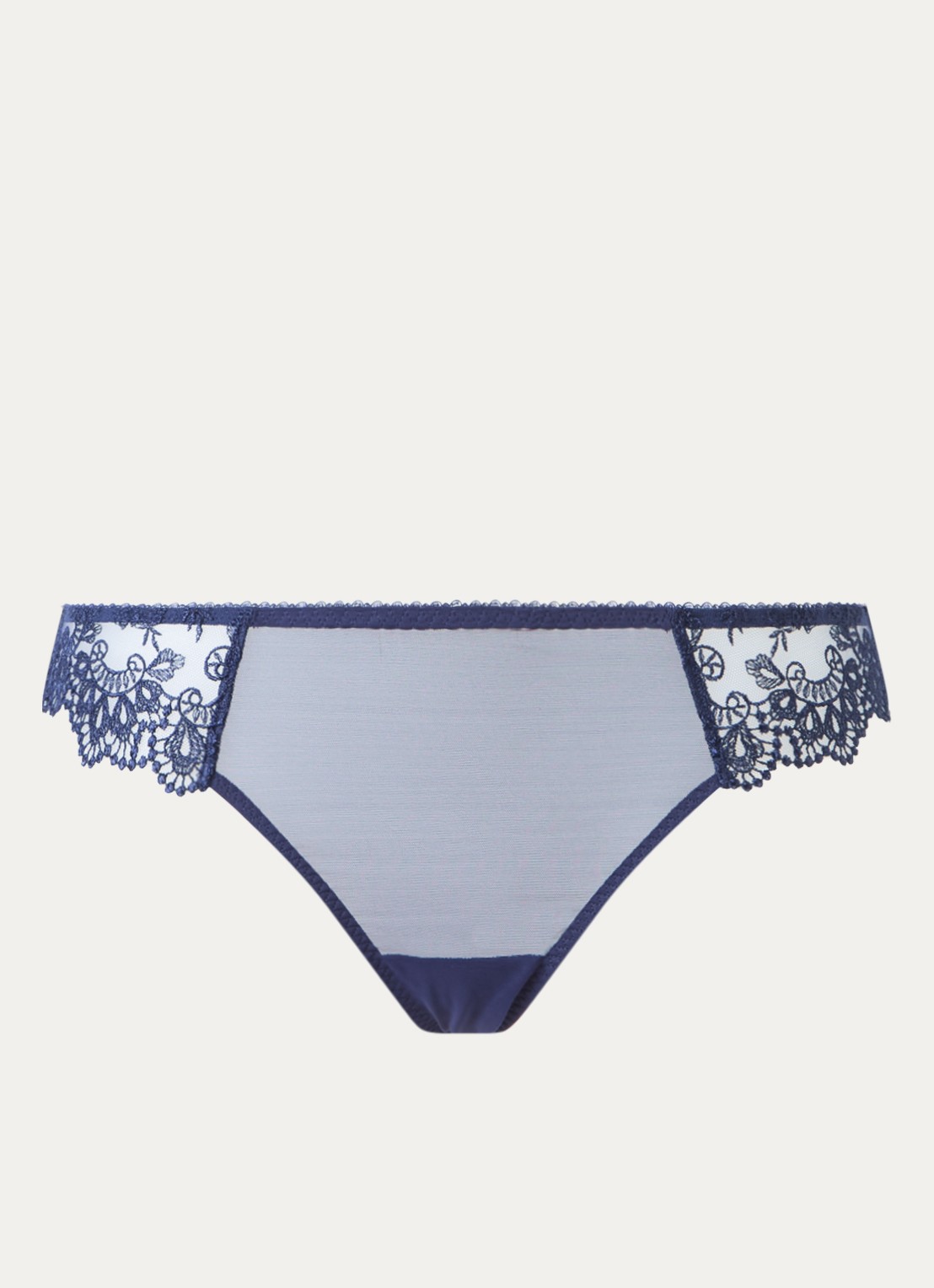 Simone Pérèle Passion tanga van mesh met kant - voorkant donkerblauw