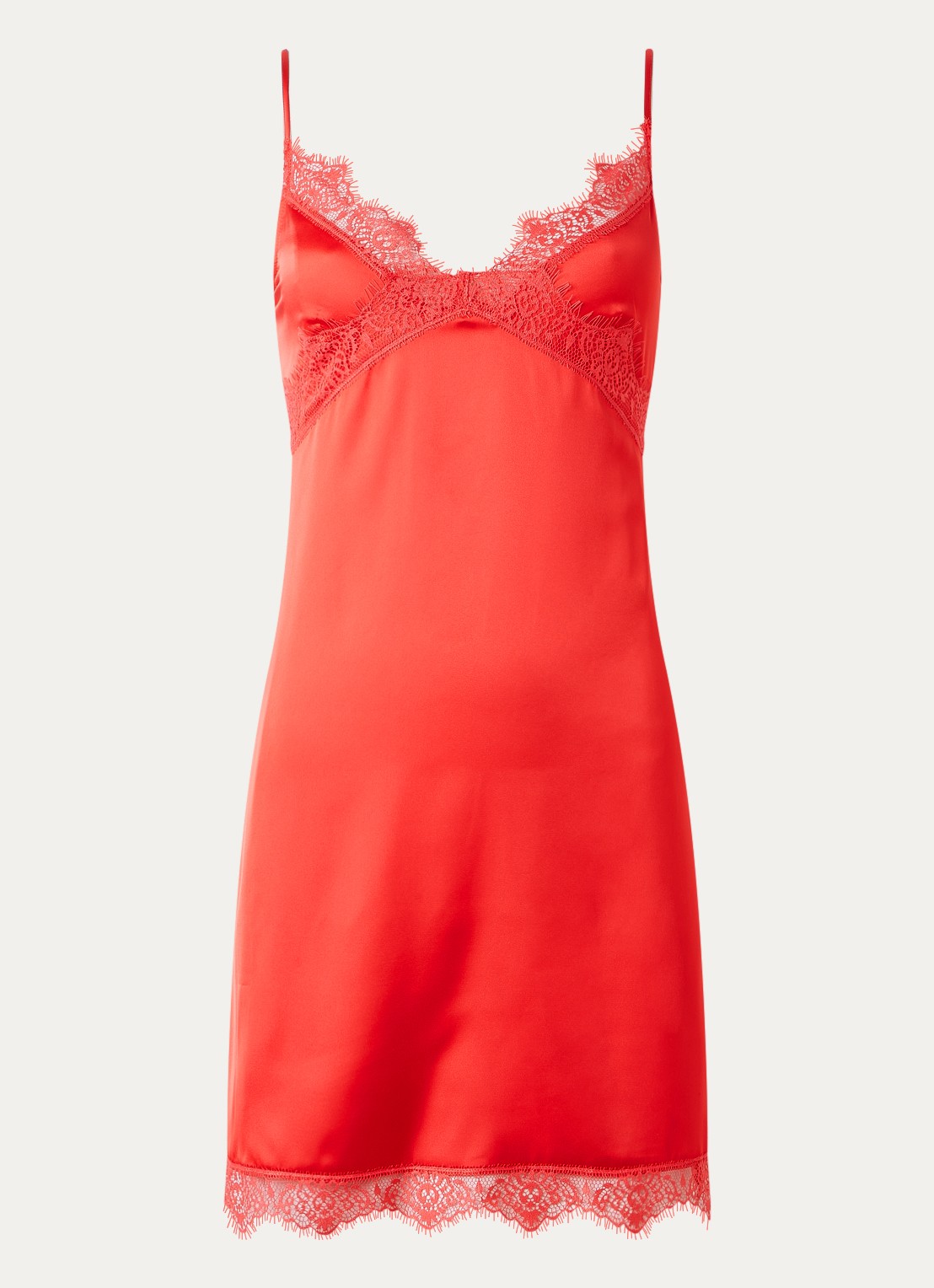 Simone Pérèle Satin Secrets slipdress met kant - voorkant 2 rood