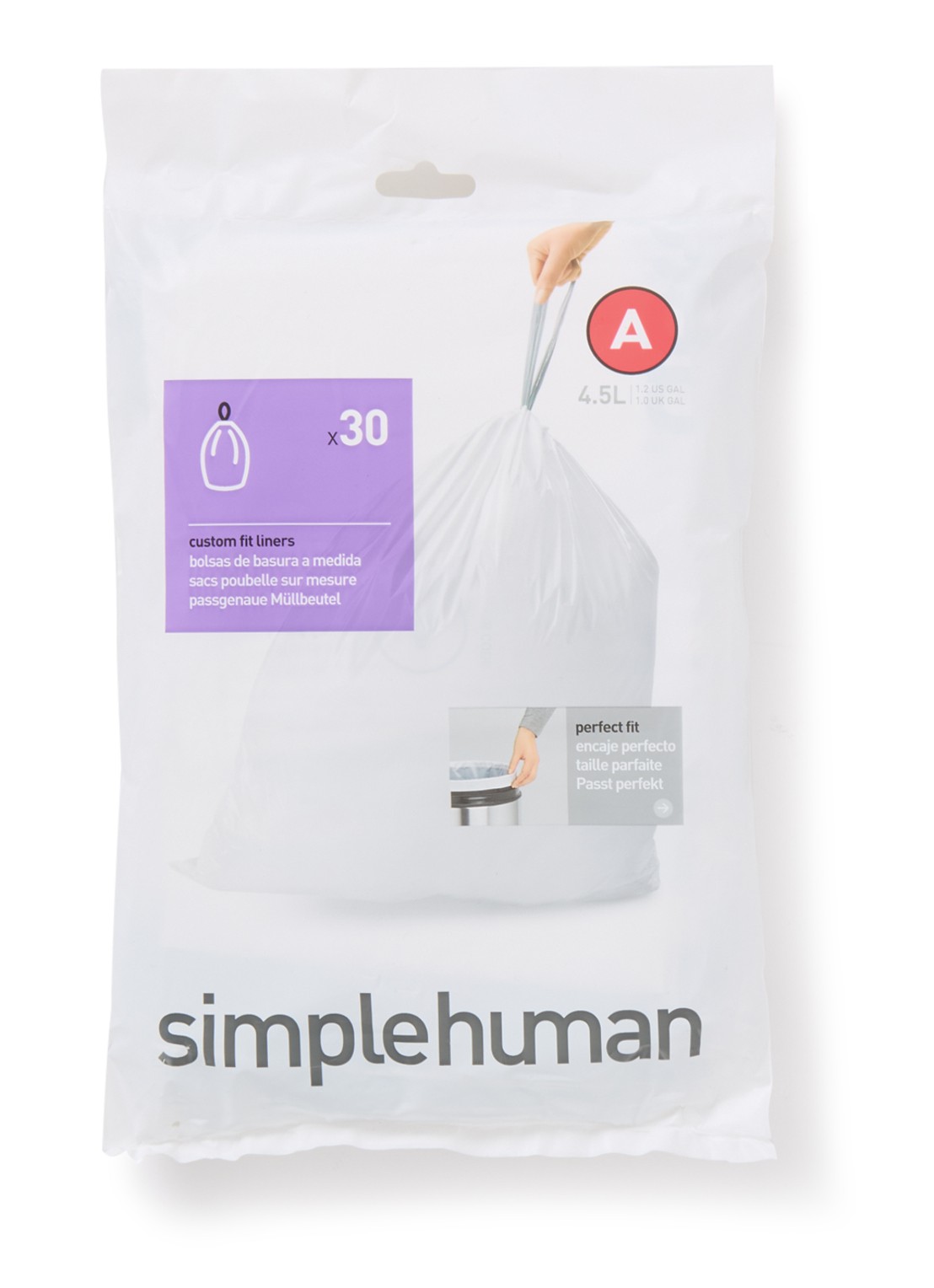 Simplehuman Afvalzakken Code A 4,5 liter 30 stuks - voorkant wit