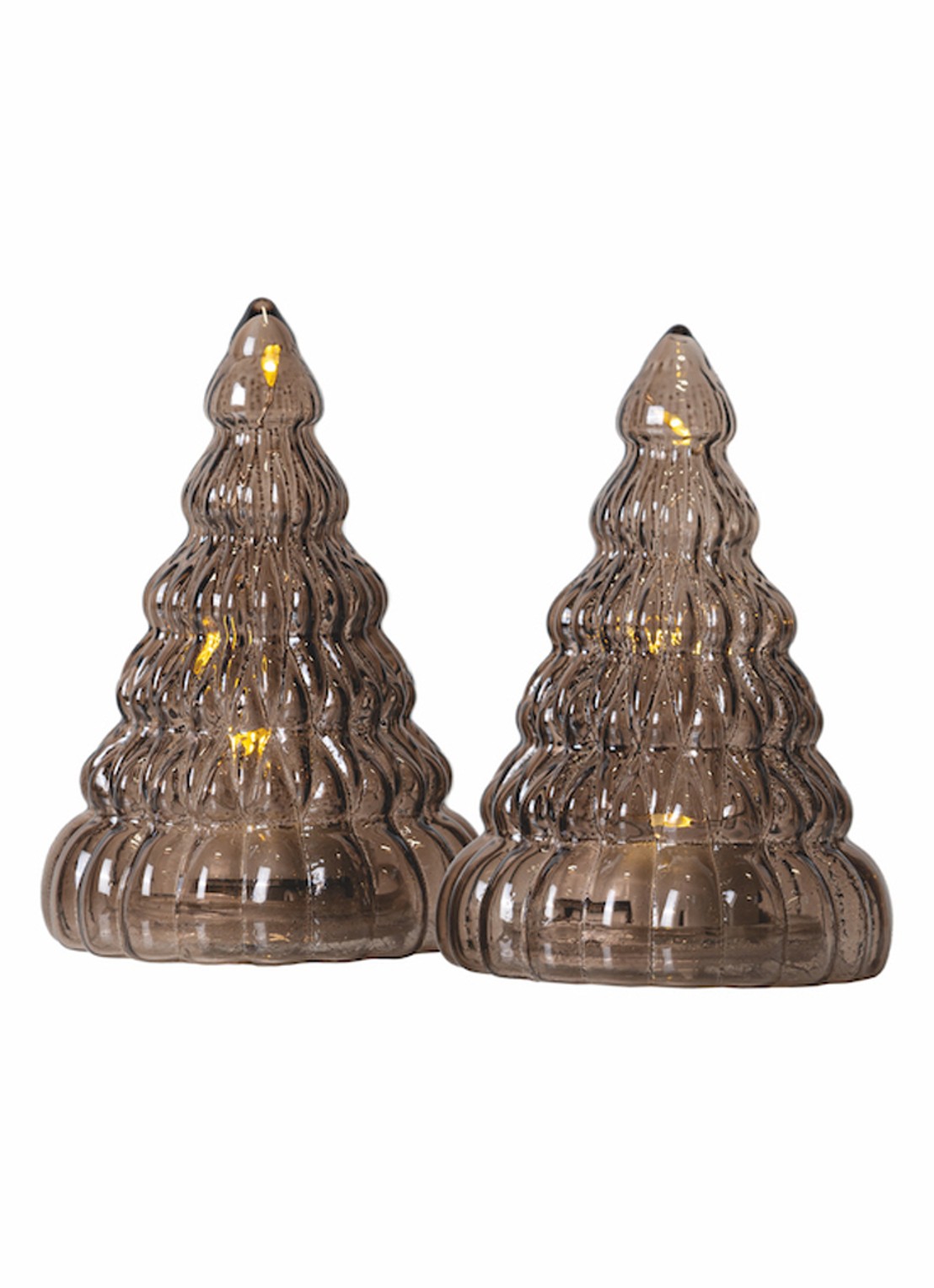 Sirius Lucy Tree kerstornament met LED verlichting 9 cm set van 2 - voorkant bruin