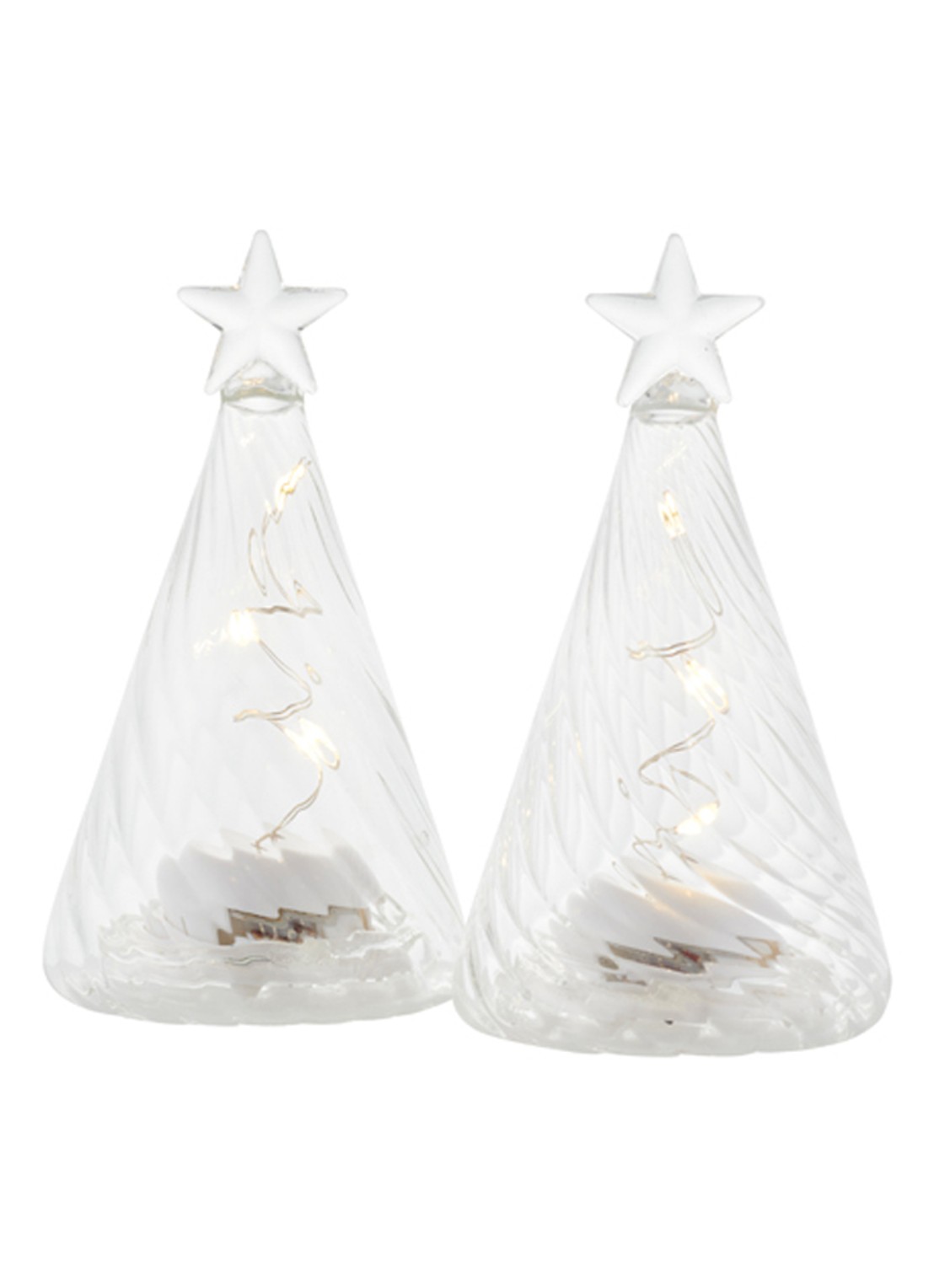 Sirius Wave Trees kerstornament met LED verlichting 9 cm set van 2 - voorkant transparant