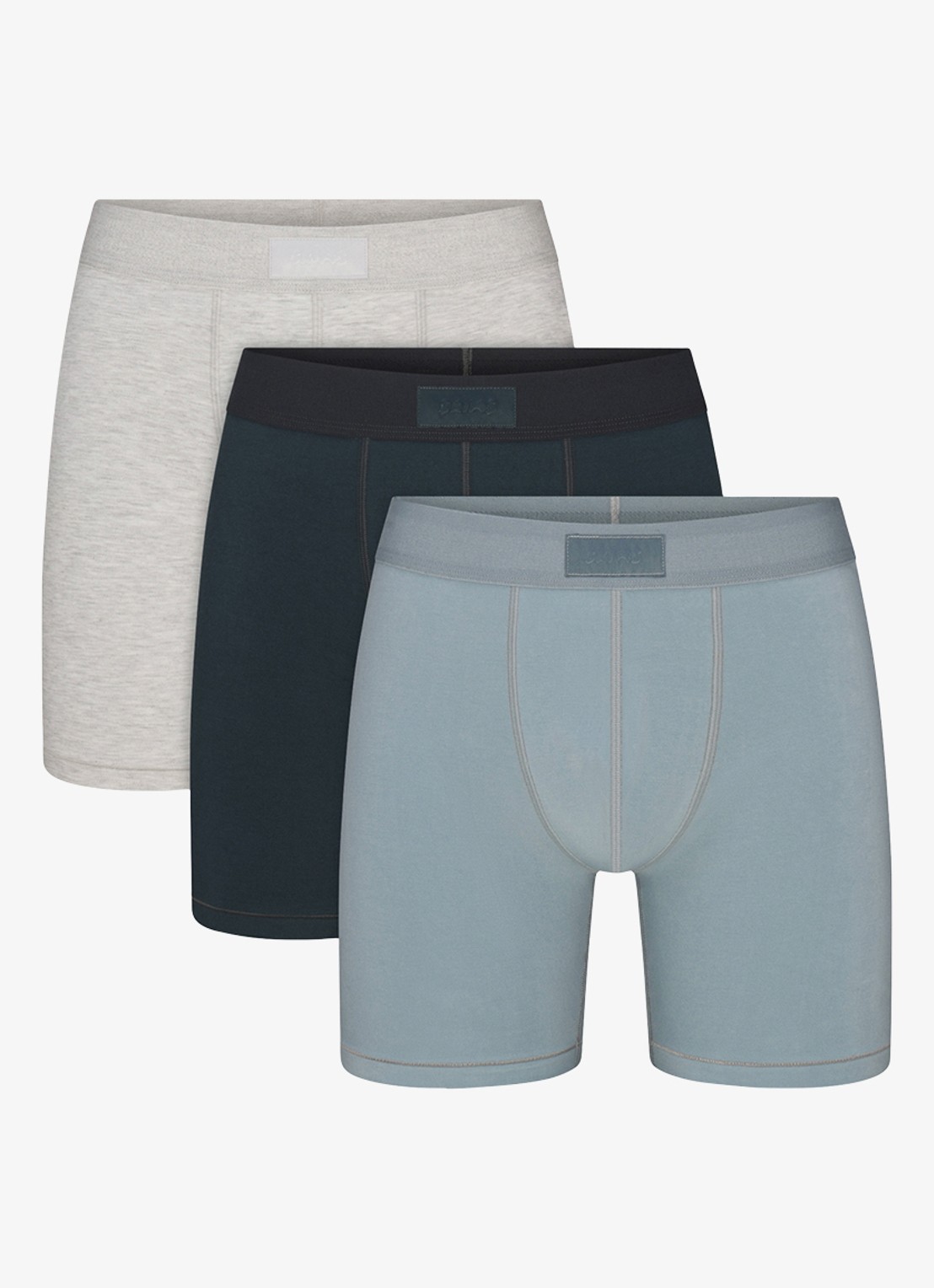 SKIMS Boxershort met logoband in 3-pack - voorkant 5 blauwgrijs