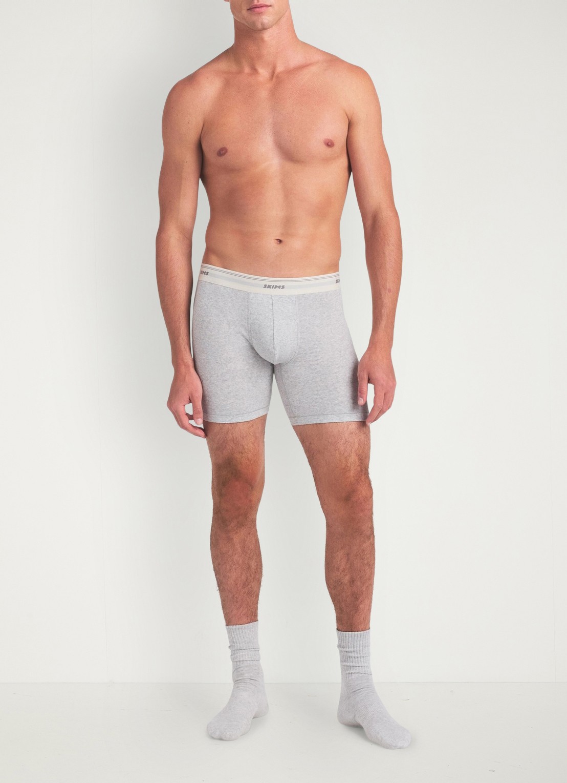 SKIMS Classic Cotton 5" boxershort met logoband - voorkant 4 grijs