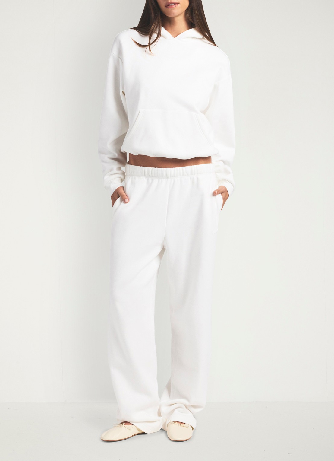 SKIMS Cotton Fleece hoodie met kangoeroezak - voorkant 4 marble