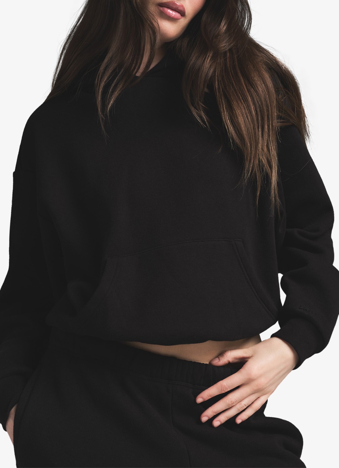 SKIMS Cotton Fleece hoodie met kangoeroezak - detail 4 zwart