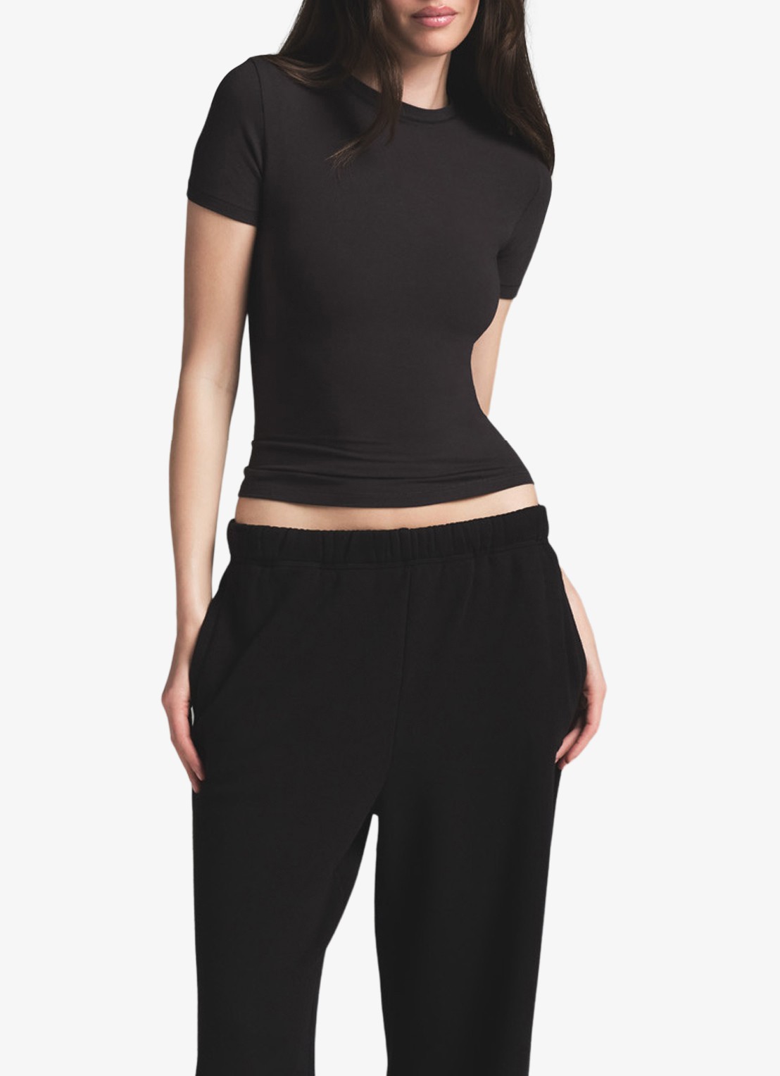 SKIMS Cotton Fleece mid waist straight fit loungebroek met steekzakken - detail 3 zwart