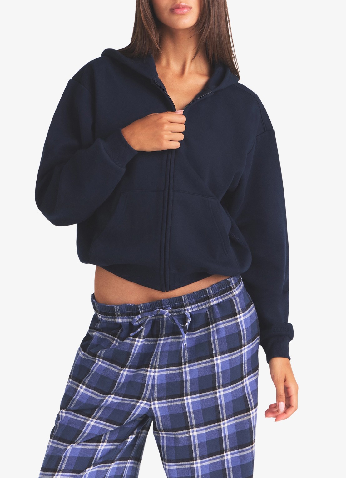SKIMS Cotton Fleece sweatvest met capuchon - detail 4 donkerblauw