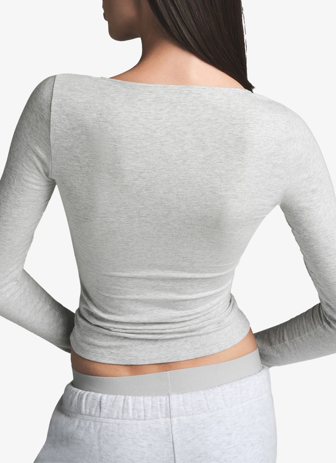 SKIMS Cotton Jersey longsleeve met rechthoekige hals - achterkant 4 lichtgrijs