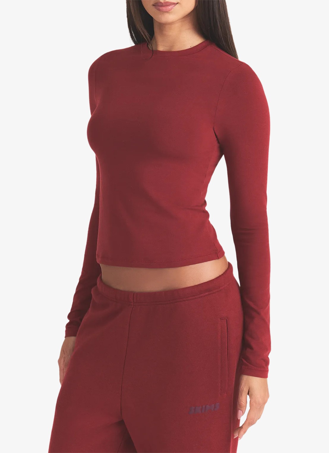 SKIMS Cotton Jersey longsleeve met stretch - detail 4 bordeauxrood