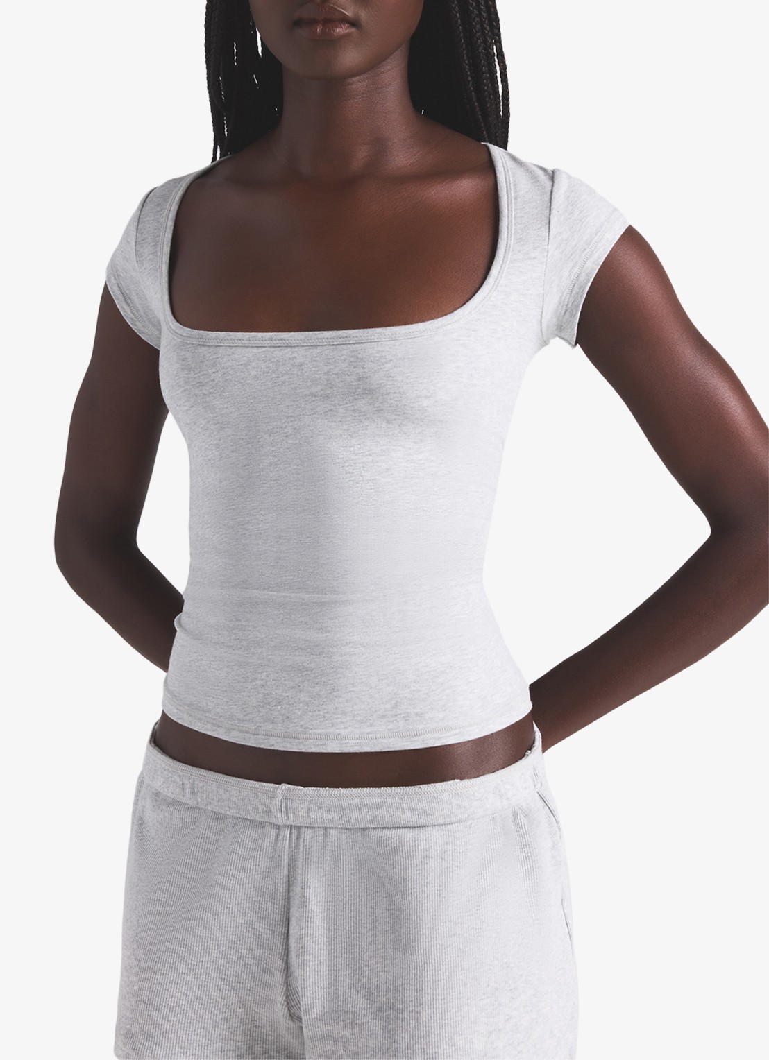 SKIMS Cotton Jersey t-shirt met rechthoekige hals - detail 3 lichtgrijs