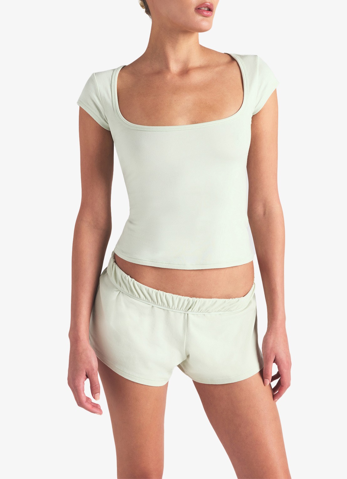 SKIMS Cotton Jersey t-shirt met rechthoekige hals - detail mint