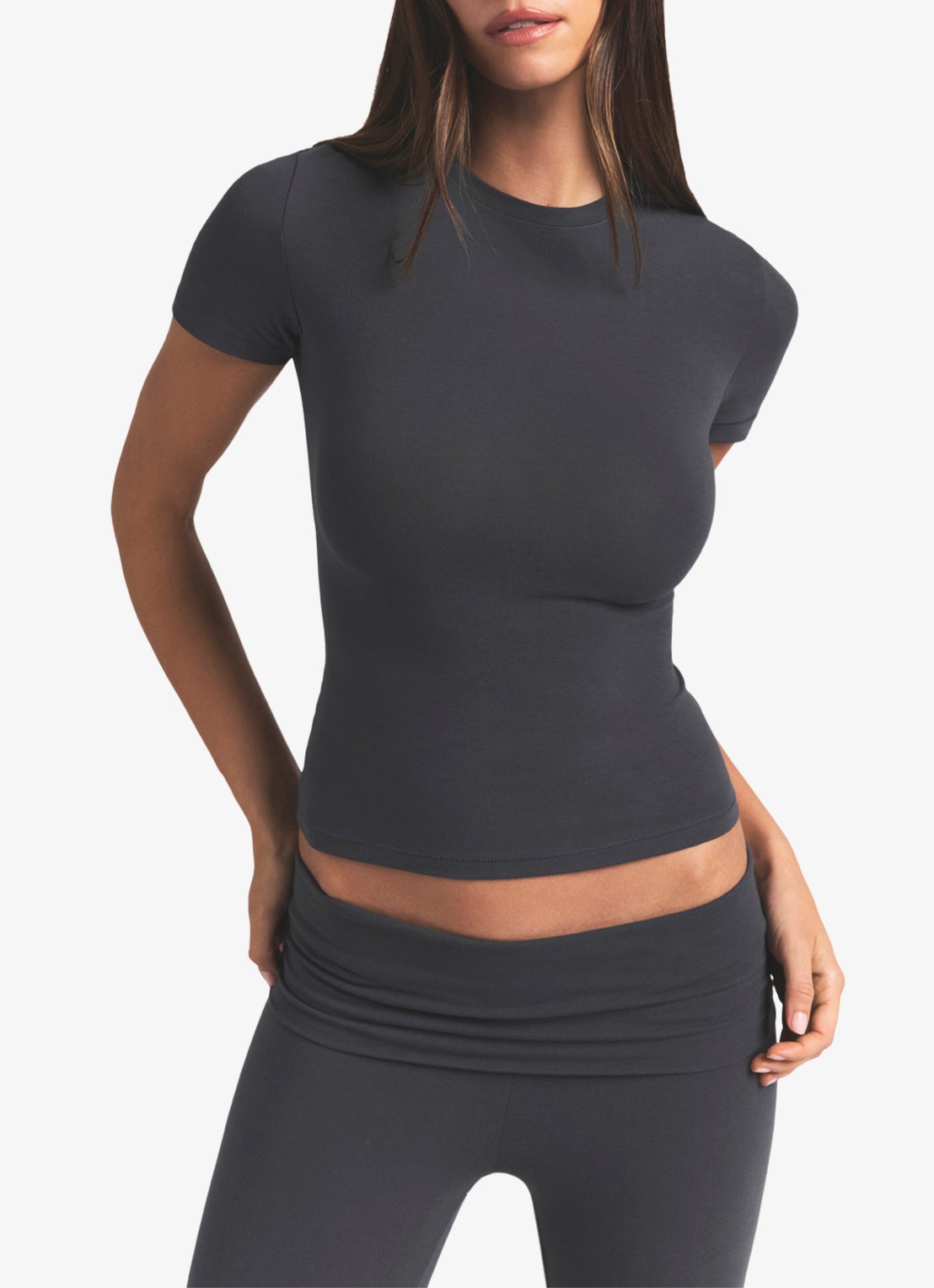 SKIMS Cotton Jersey T-shirt met ronde hals - detail donkergrijs
