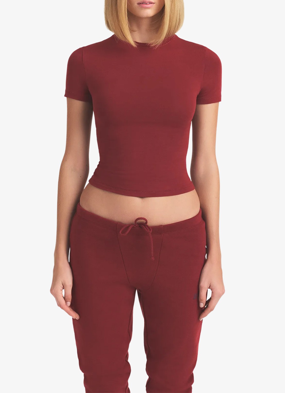 SKIMS Cotton Jersey t-shirt met stretch - detail 2 bordeauxrood