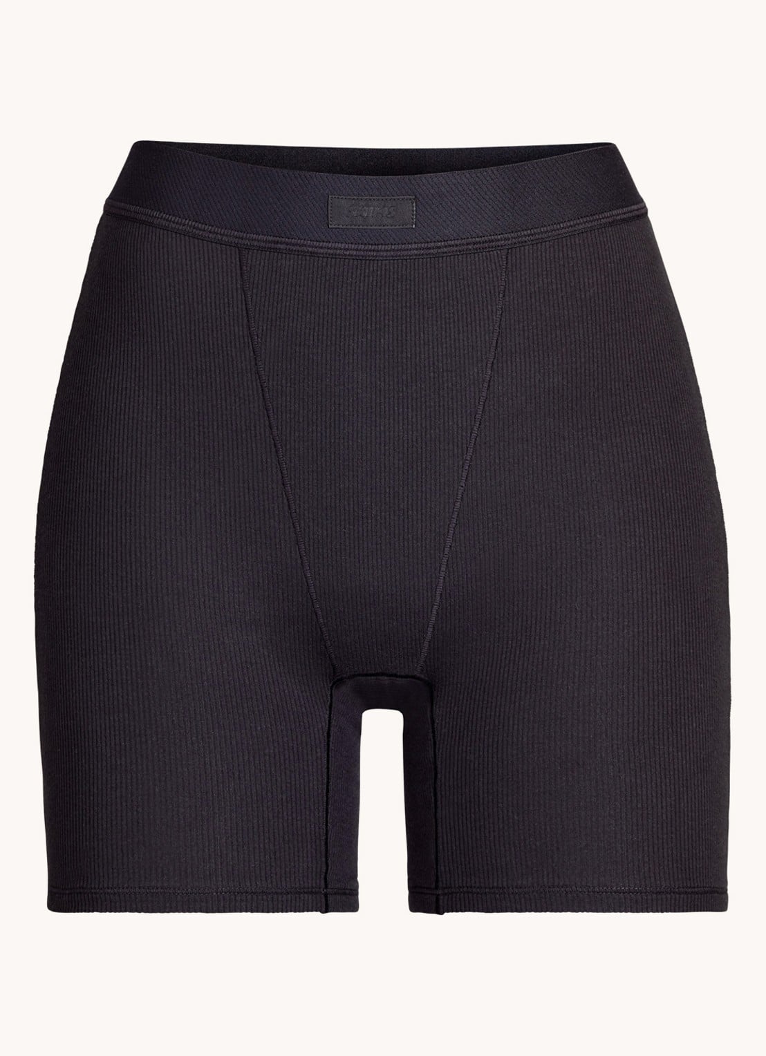 SKIMS Cotton Rib high waist korte loungebroek met ribstructuur - voorkant 2 zwart