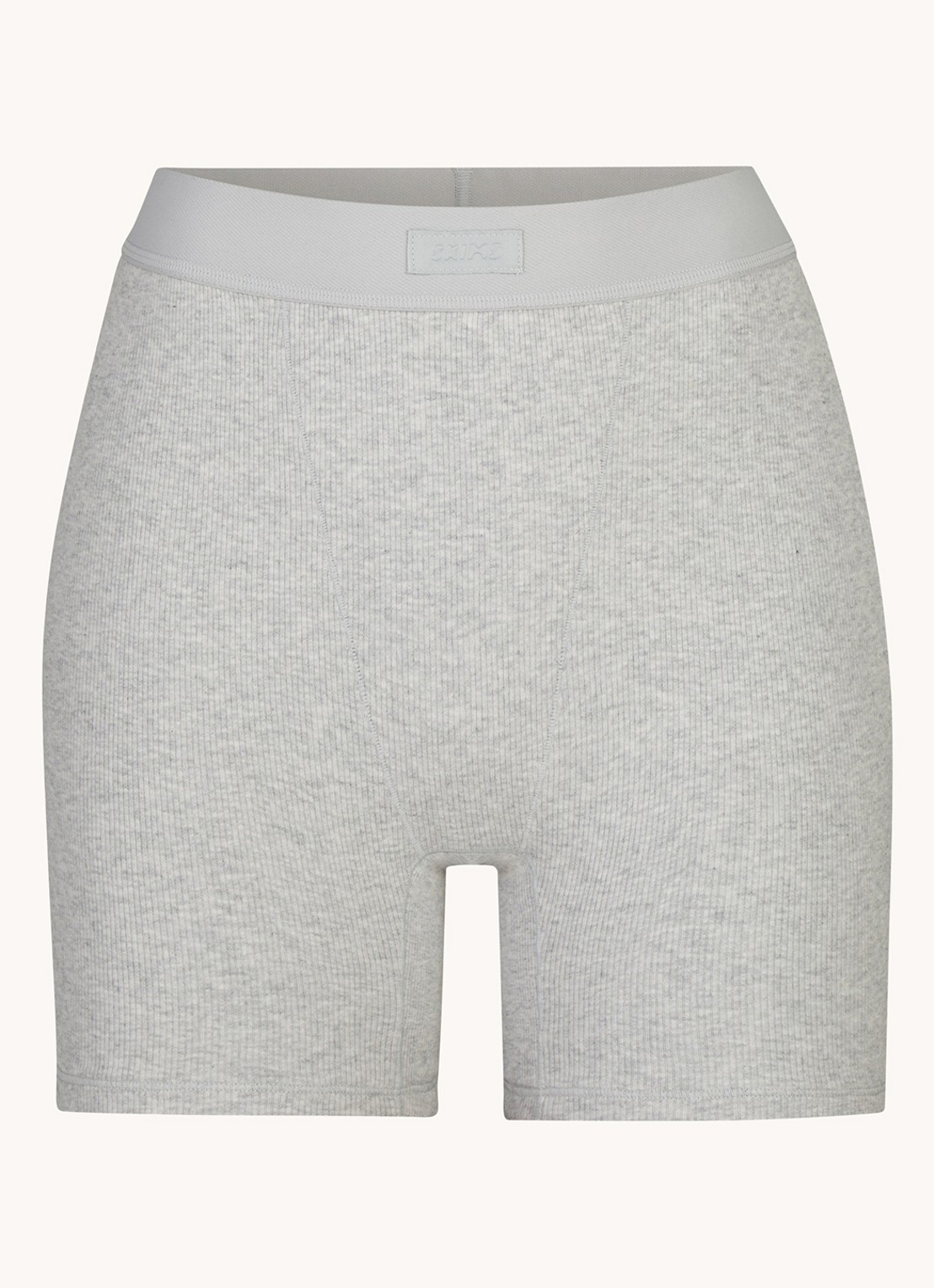 SKIMS Cotton Rib high waist korte loungebroek met ribstructuur - voorkant grijsmele
