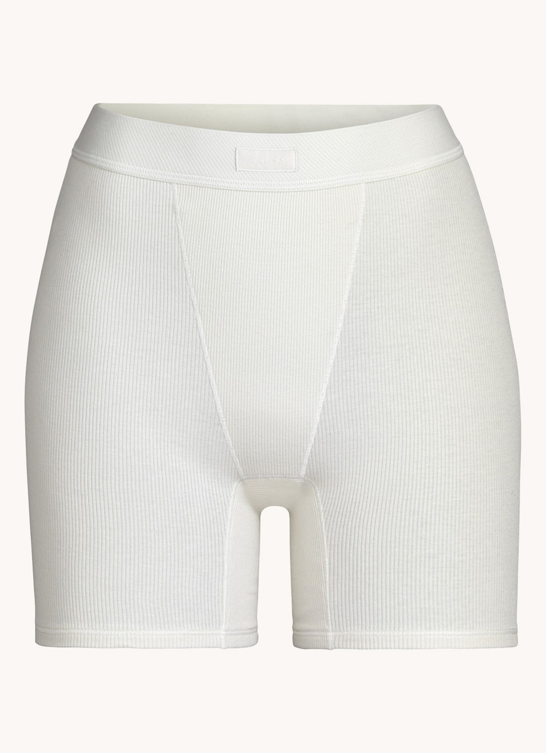 SKIMS Cotton Rib high waist korte loungebroek met ribstructuur - voorkant 4 gebroken wit