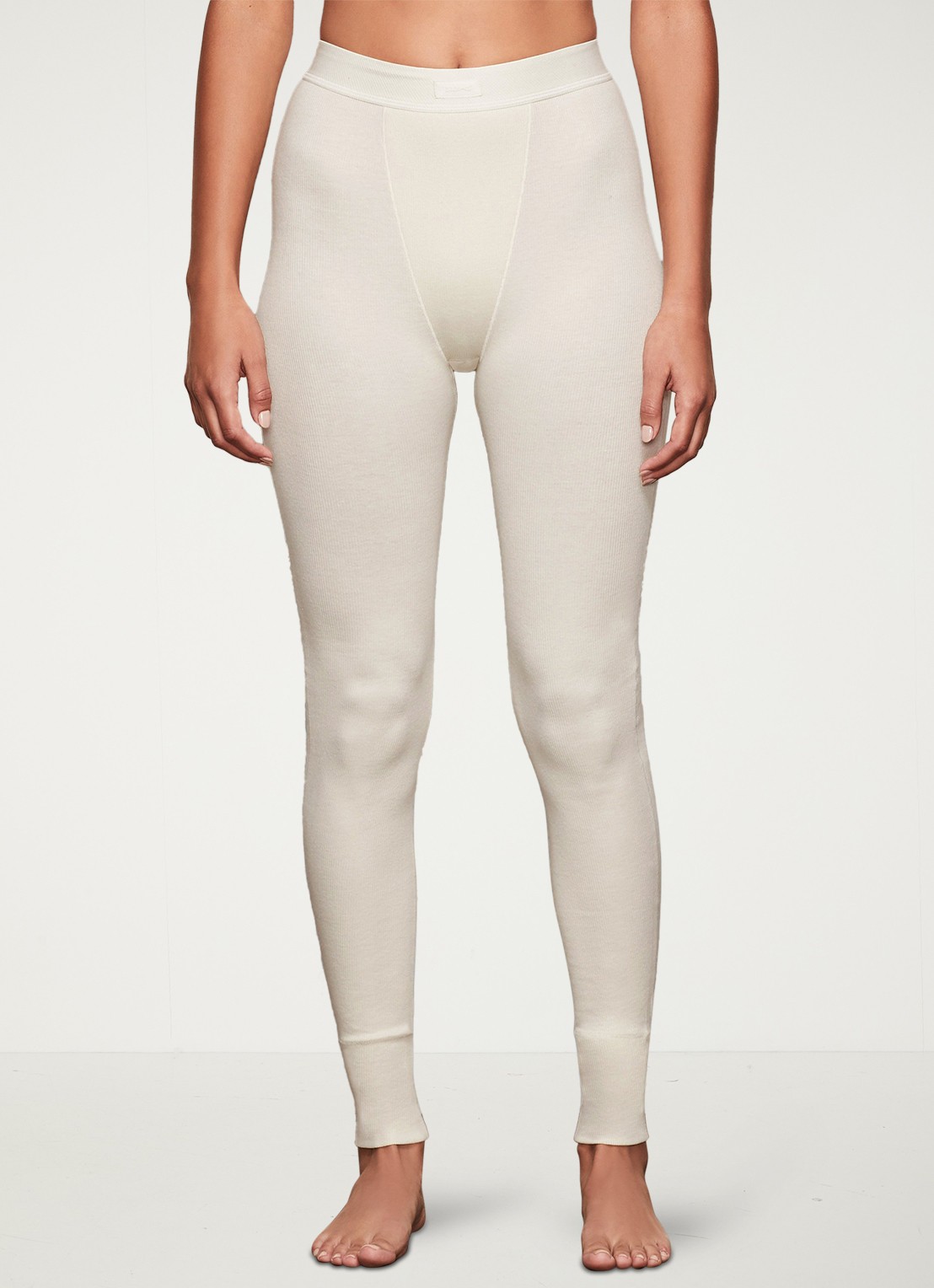 SKIMS Cotton Rib high waist loungebroek met ribstructuur - detail 2 gebroken wit