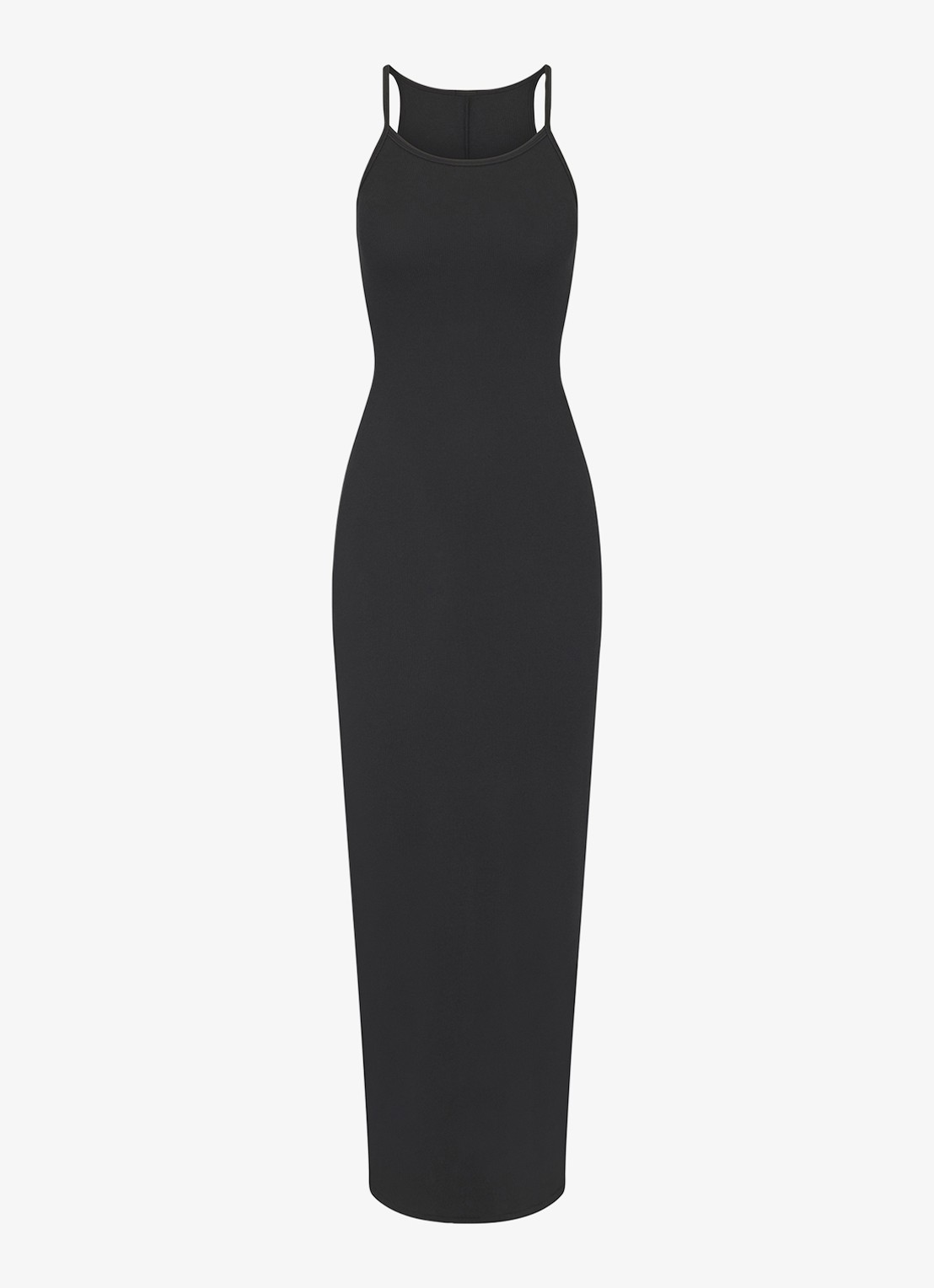 SKIMS Cotton Rib maxi jurk met ribstructuur en split - voorkant 4 zwart