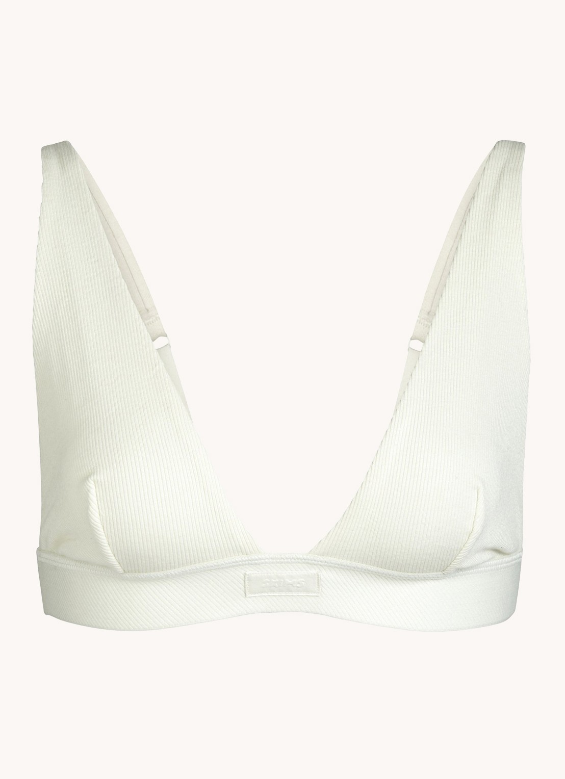SKIMS Cotton Rib plunge bralette met ribstructuur - voorkant 4 gebroken wit