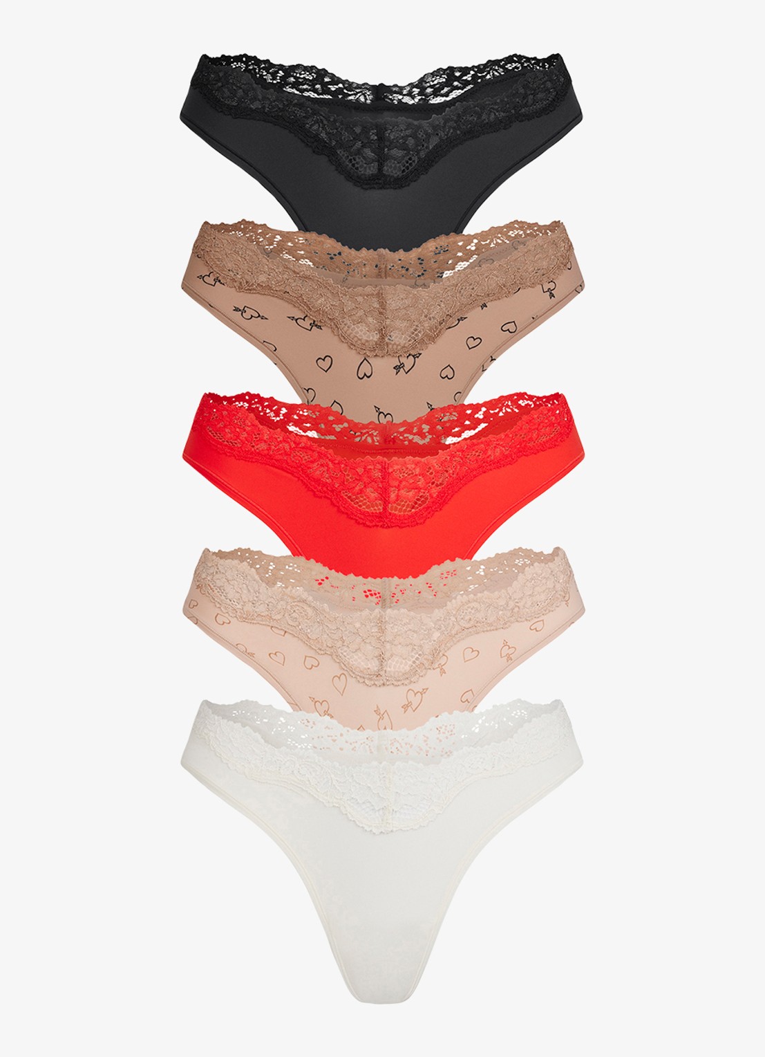 SKIMS Fits Everybody Lace Dipped string in 5-pack - voorkant 2 sketched hearts
