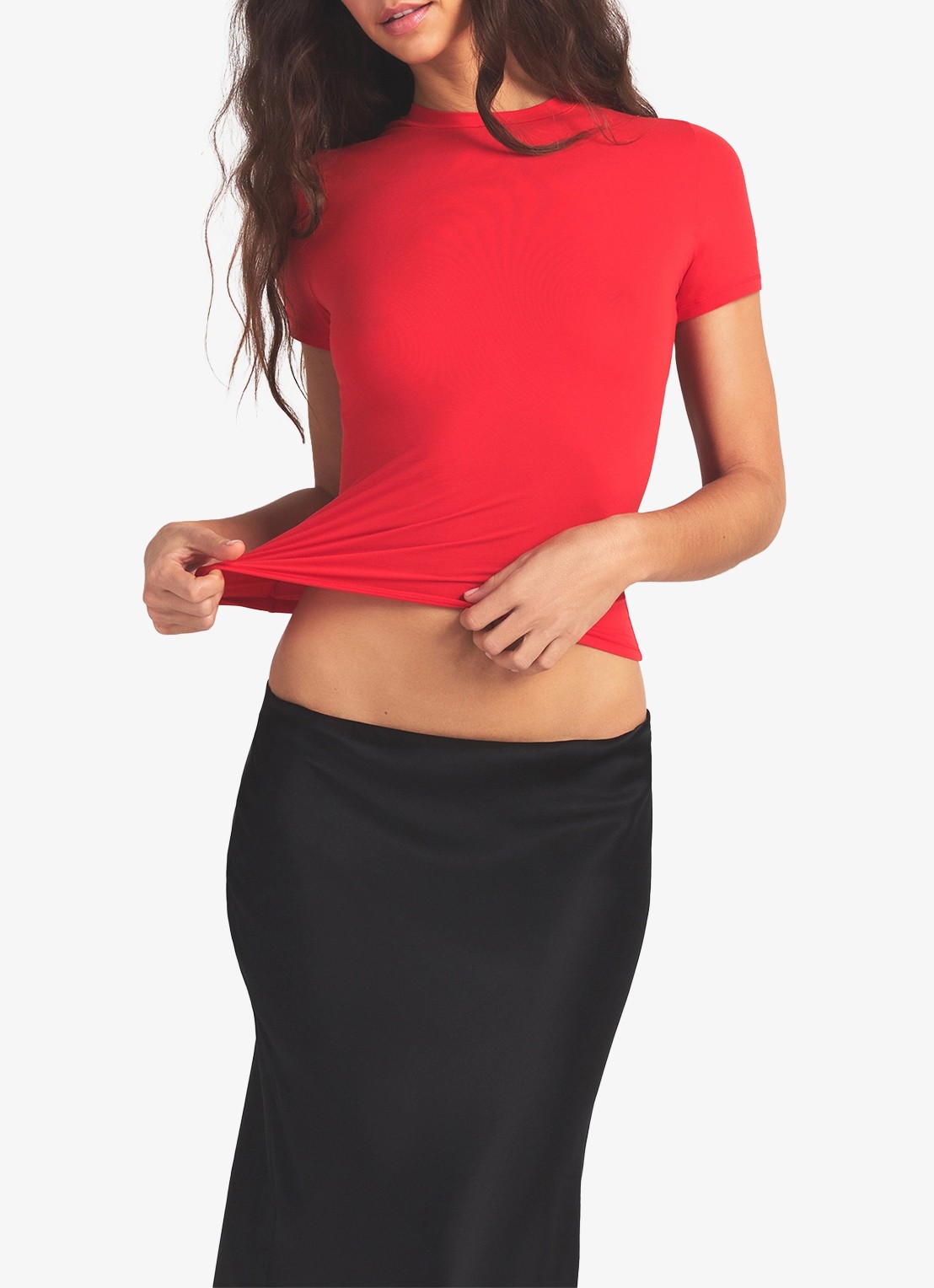 SKIMS Fits Everybody T-shirt met ronde hals - detail cherry
