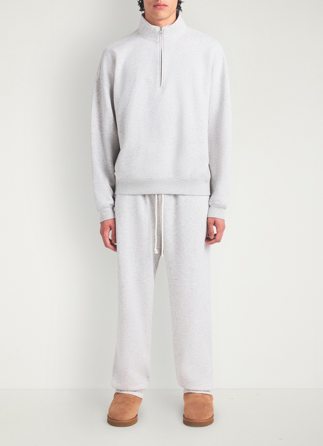 SKIMS Fleece Lounge sweater met halve rits  - voorkant 2 light heather grey