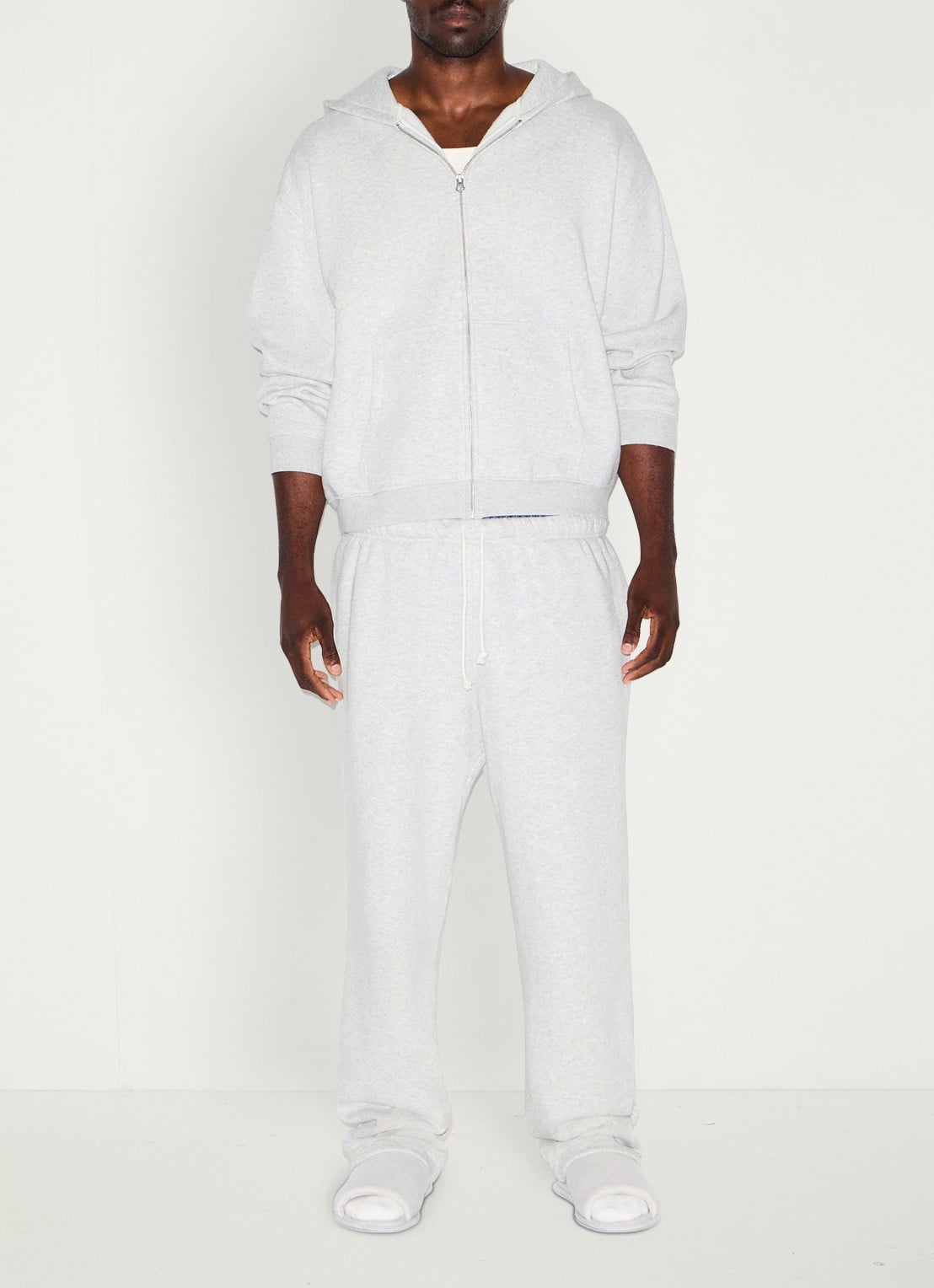 SKIMS Fleece Lounge vest met capuchon - voorkant 6 light heather grey