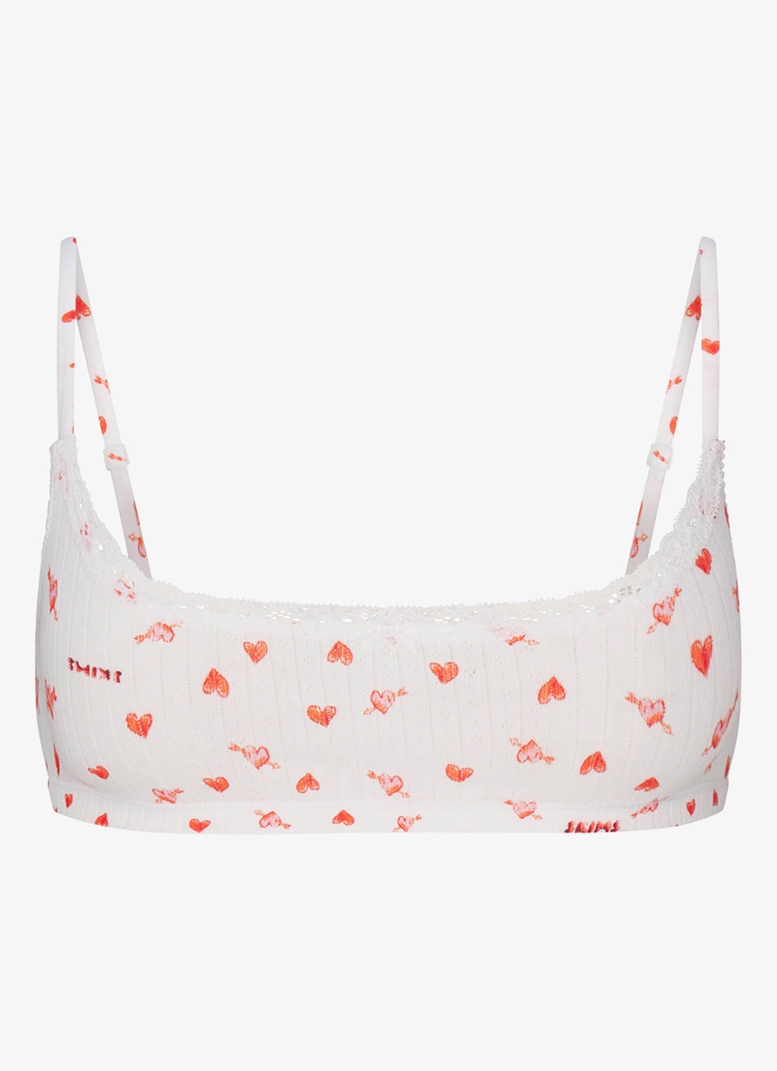 SKIMS Lightweight Cotton Pointelle bralette met print - voorkant 3 snow arrowed hearts
