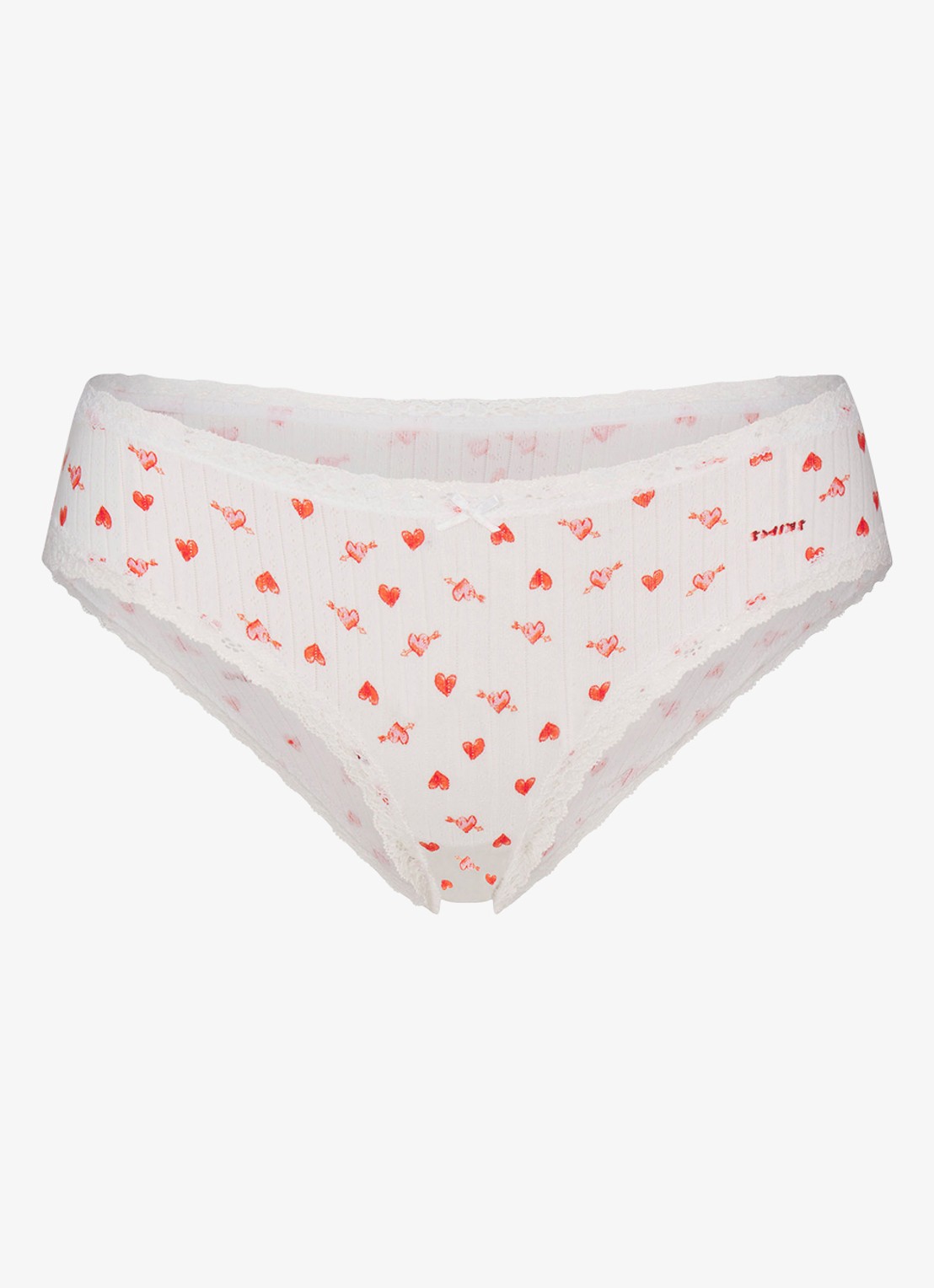 SKIMS Lightweight Cotton Pointelle slip met print en kant - voorkant 2 snow arrowed hearts