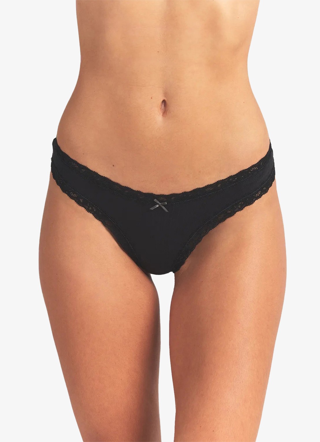 SKIMS Lightweight Cotton Pointelle string met details van kant - detail 2 soot tonal
