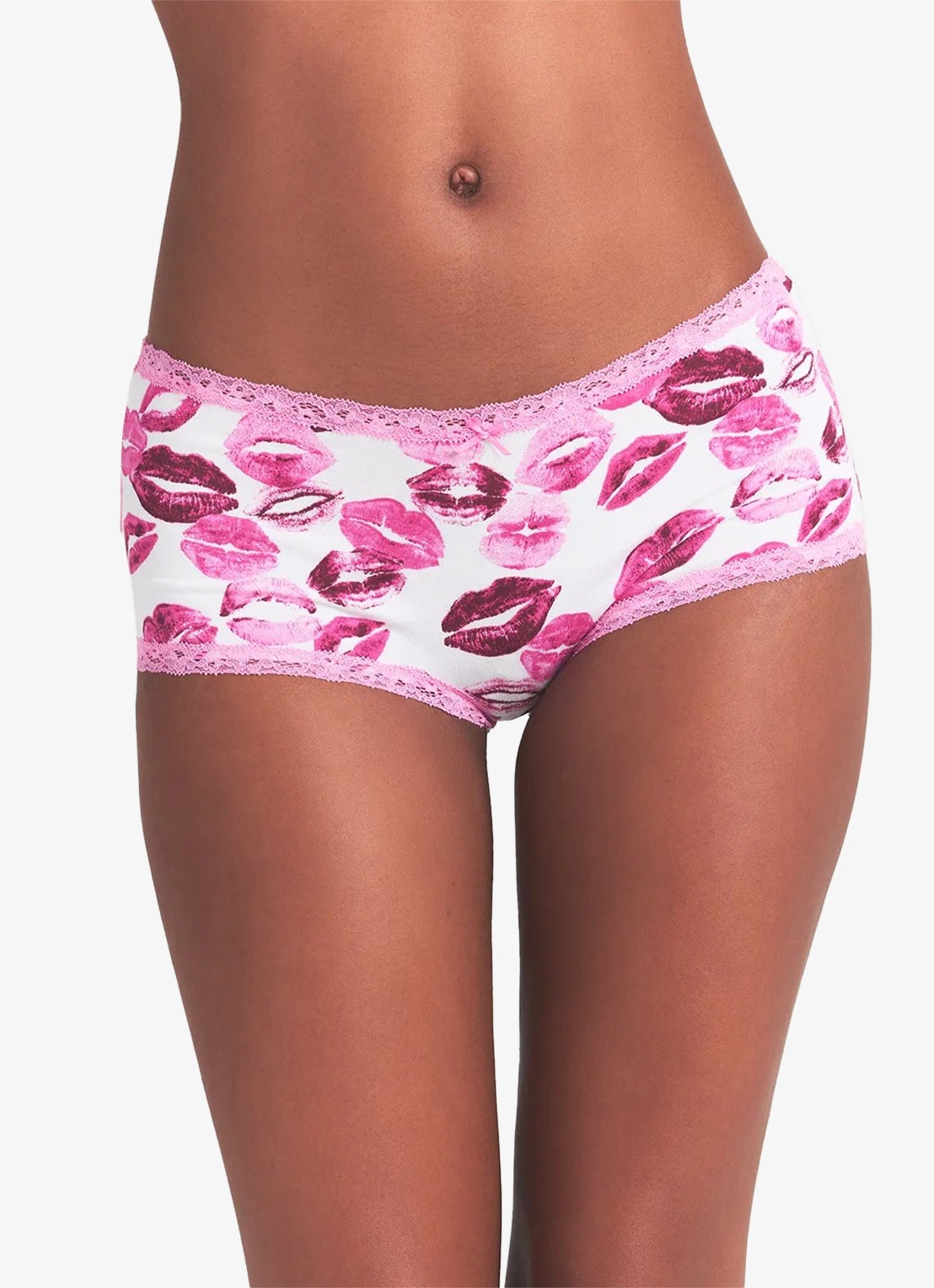 SKIMS Lightweight Cotton shorty met kant - detail pink allover lipstick