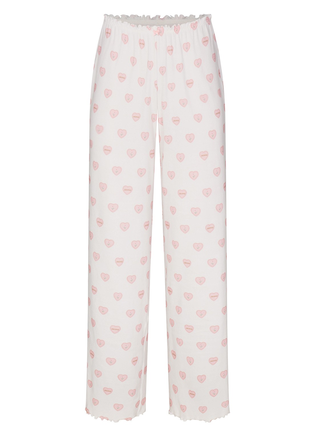 SKIMS Pointelle straight fit pyjamabroek met print - voorkant snow lace hearts