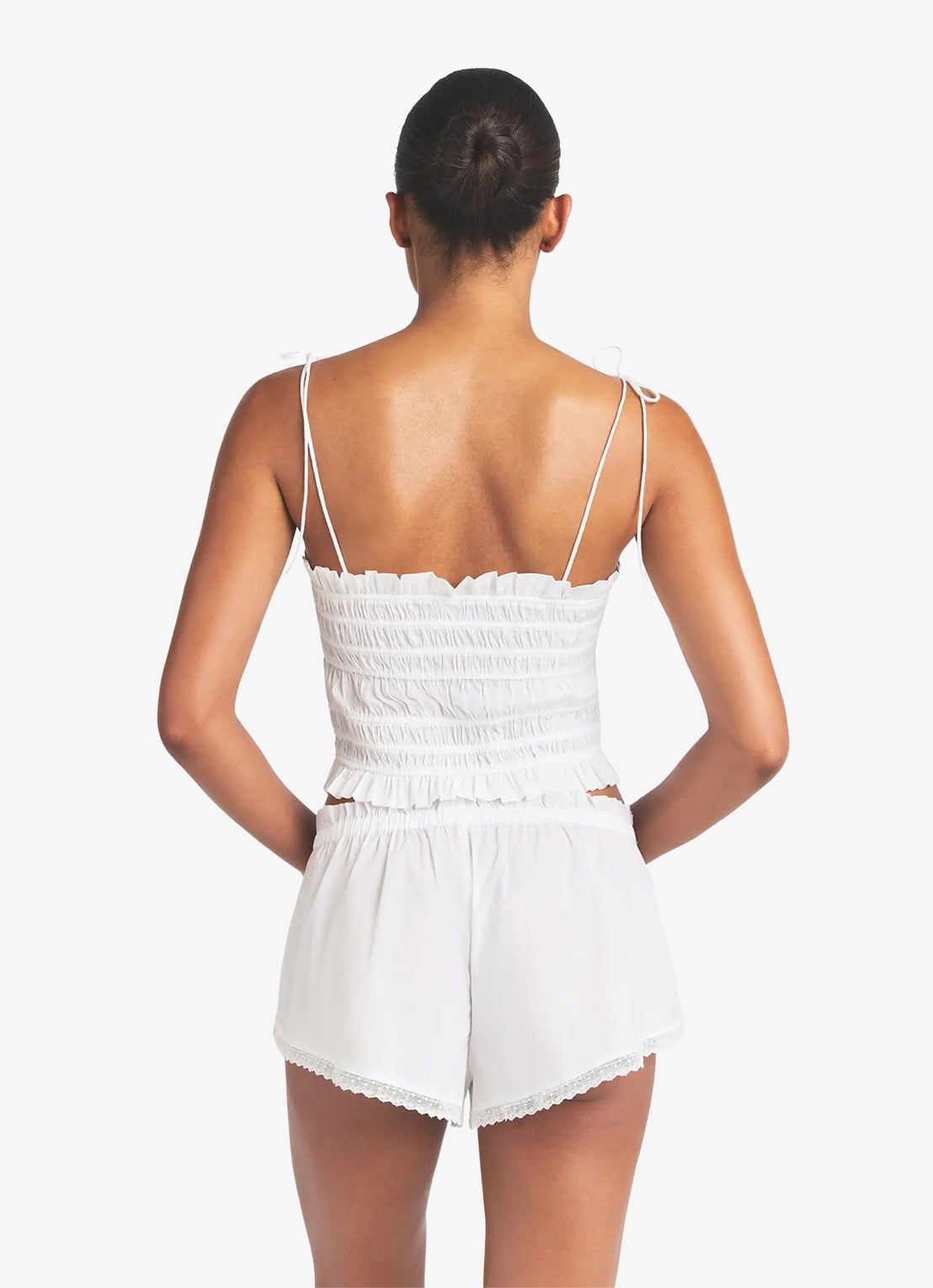 SKIMS Poplin Ruffle top met ruches  - achterkant 3 snow