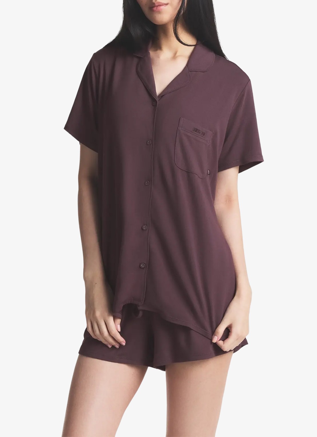 SKIMS Pyjamaset met logoborduring - detail aubergine