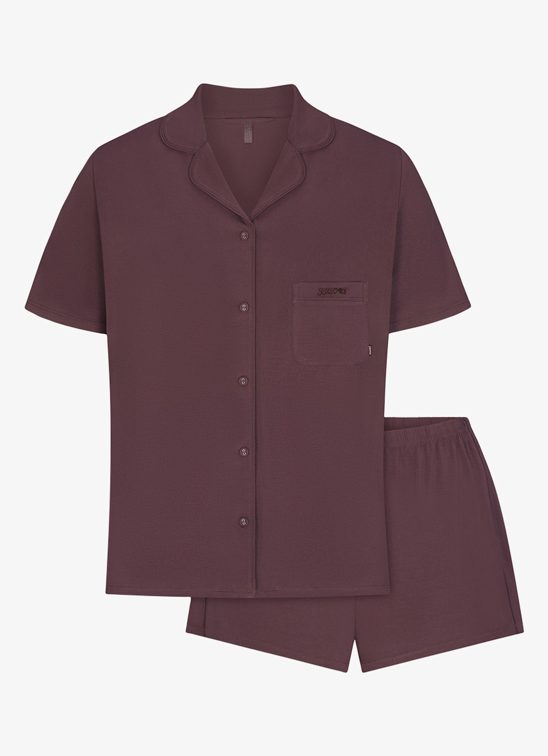 SKIMS Pyjamaset met logoborduring - voorkant 7 aubergine