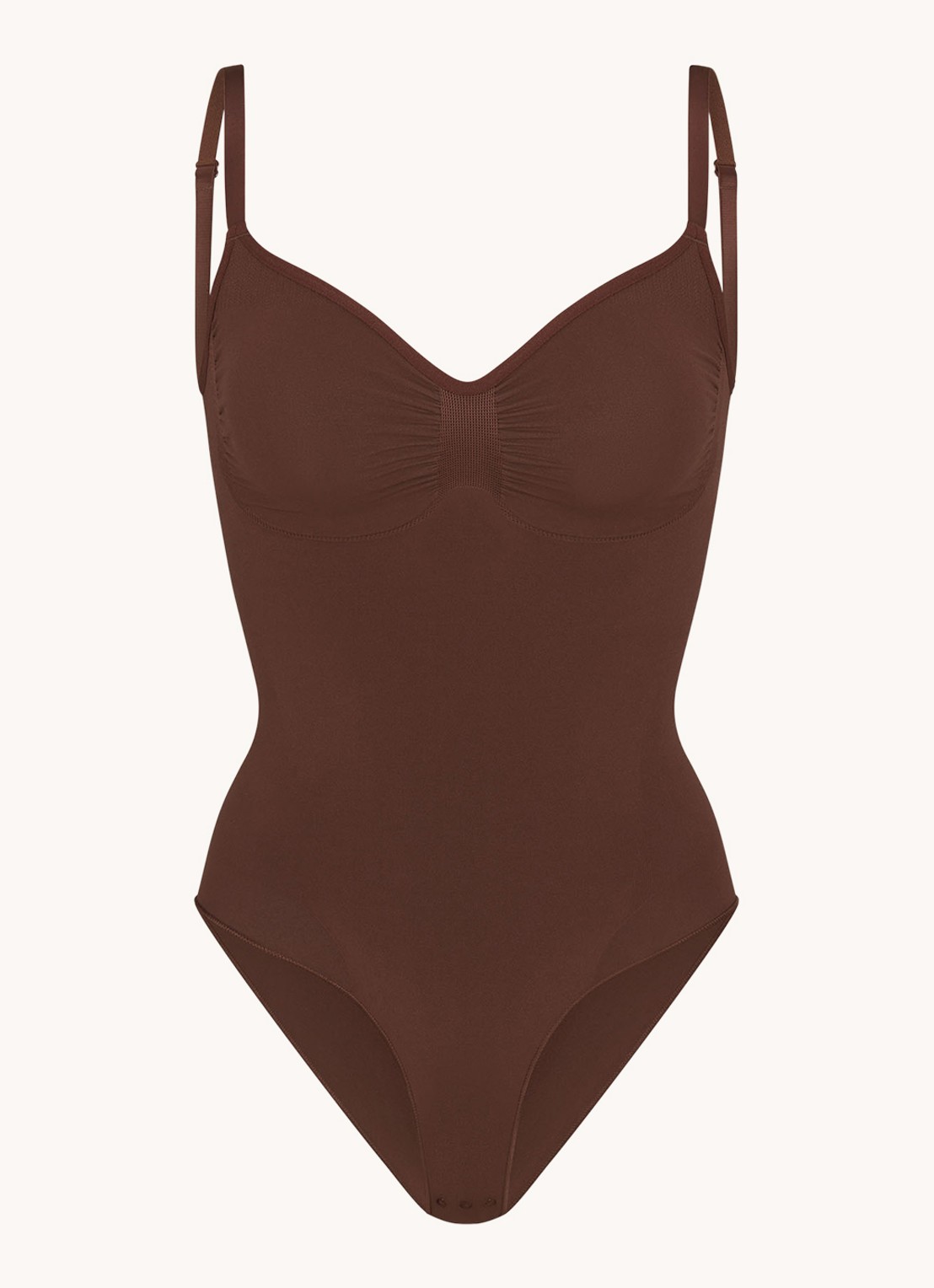 SKIMS Seamless Sculpt corrigerende body met plooidetail - voorkant donkerbruin