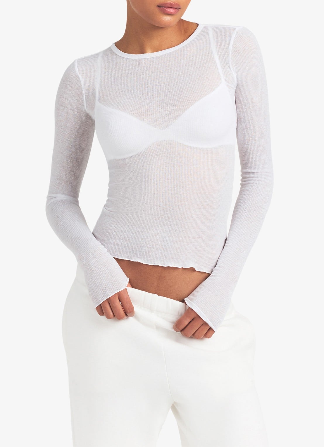 SKIMS Semi-transparante longsleeve met ronde hals - detail wit