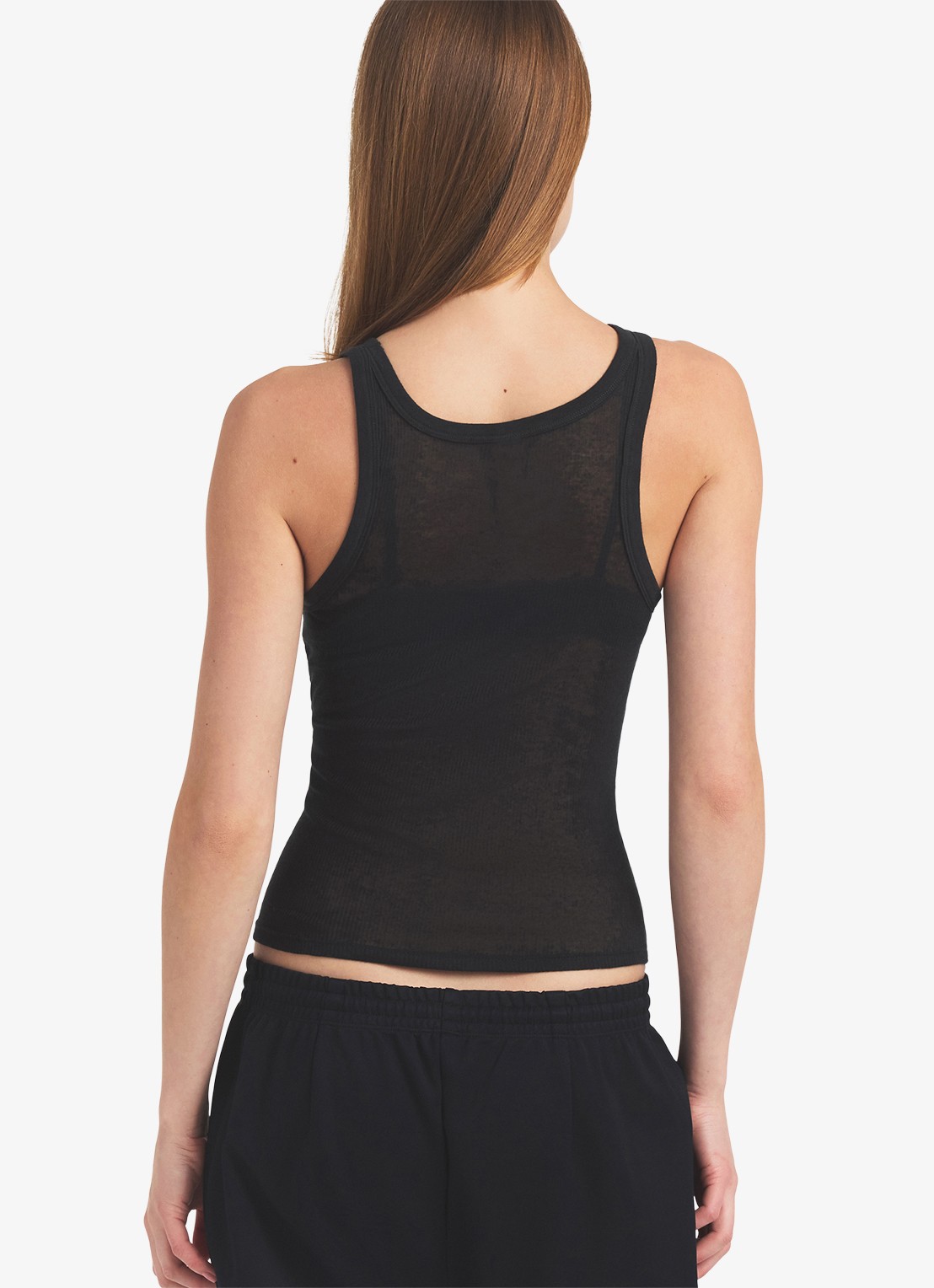 SKIMS Semi-transparante tanktop met ribstructuur - achterkant zwart
