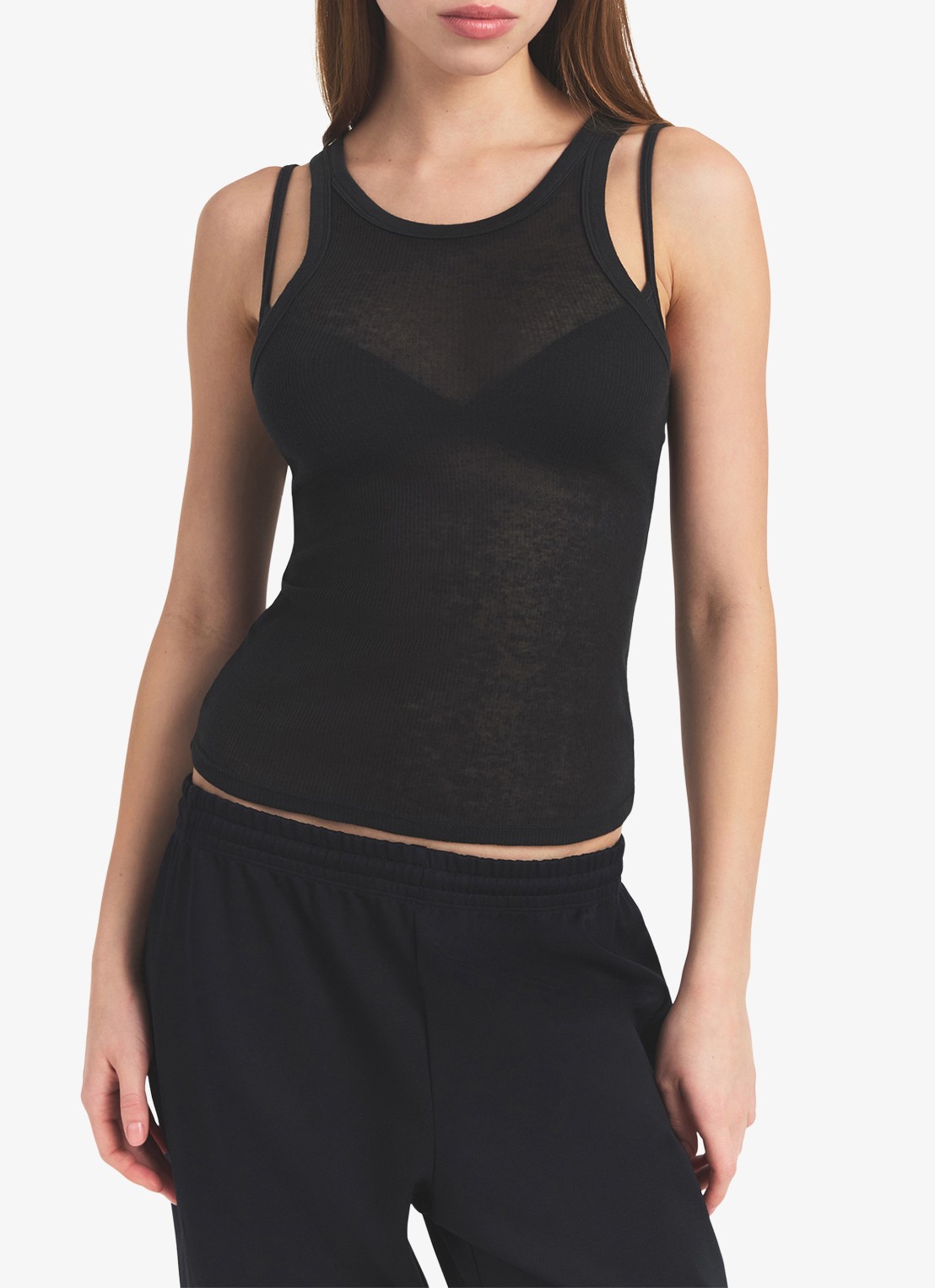 SKIMS Semi-transparante tanktop met ribstructuur - detail 4 zwart