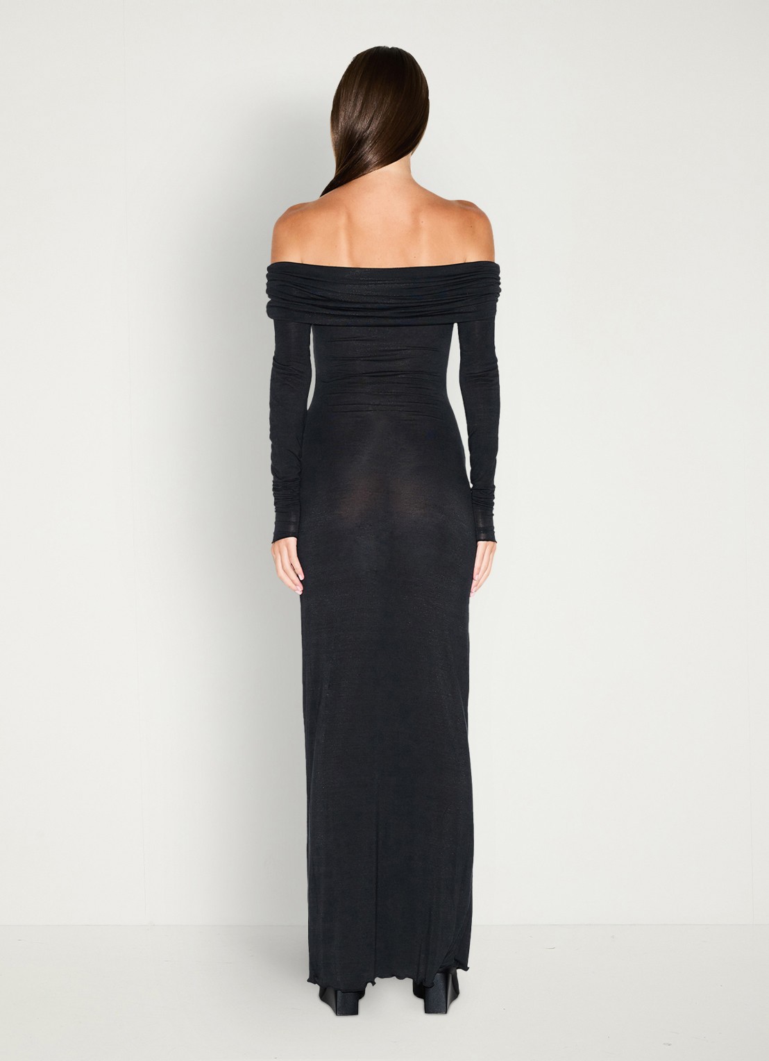 SKIMS Sheer Modal off shoulder maxi jurk in kasjmierblend  - achterkant 6 zwart