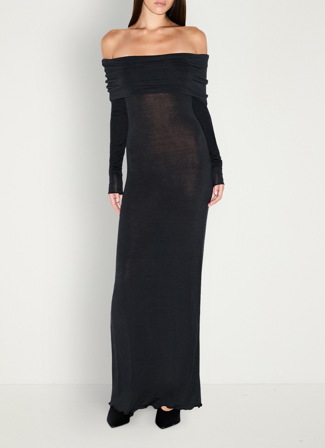 SKIMS Sheer Modal off shoulder maxi jurk in kasjmierblend  - detail 2 zwart