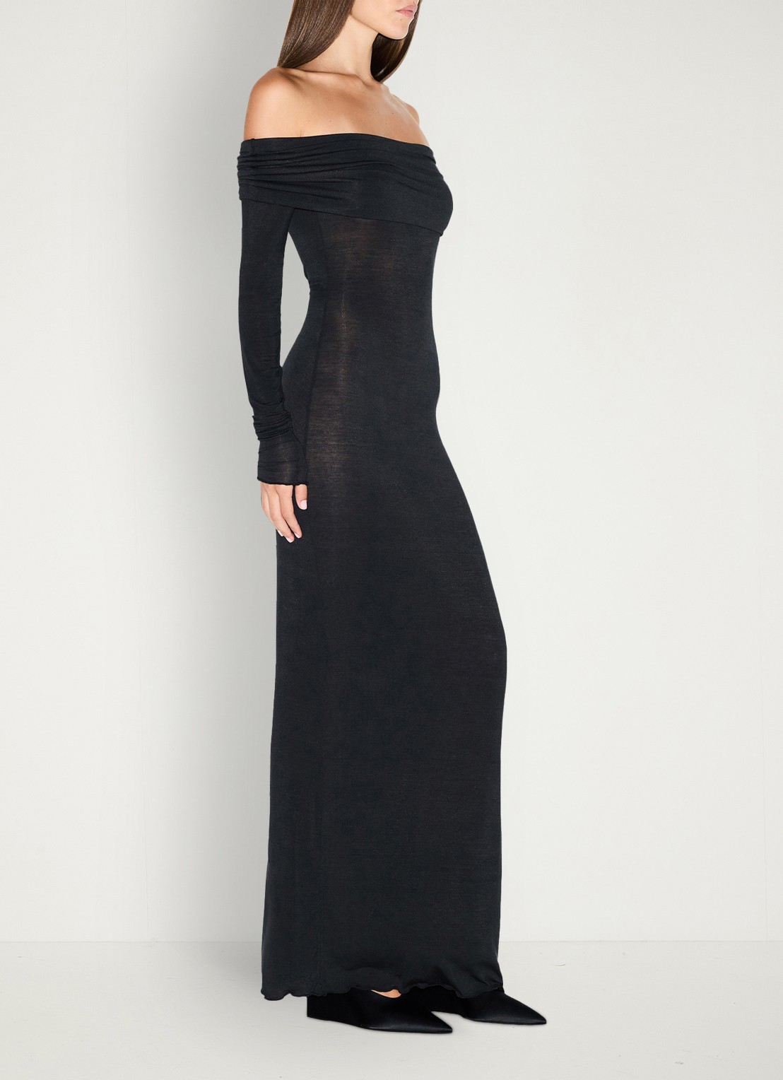 SKIMS Sheer Modal off shoulder maxi jurk in kasjmierblend  - detail 3 zwart