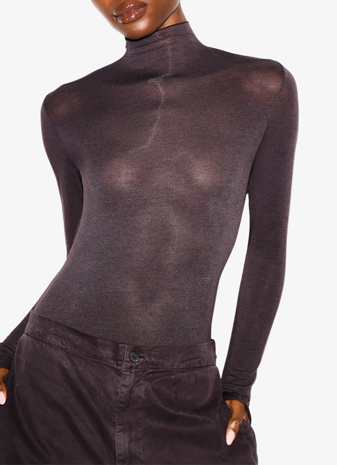 SKIMS Sheer Modal semi-transparante body in kasjmierblend met col  - detail phoenix