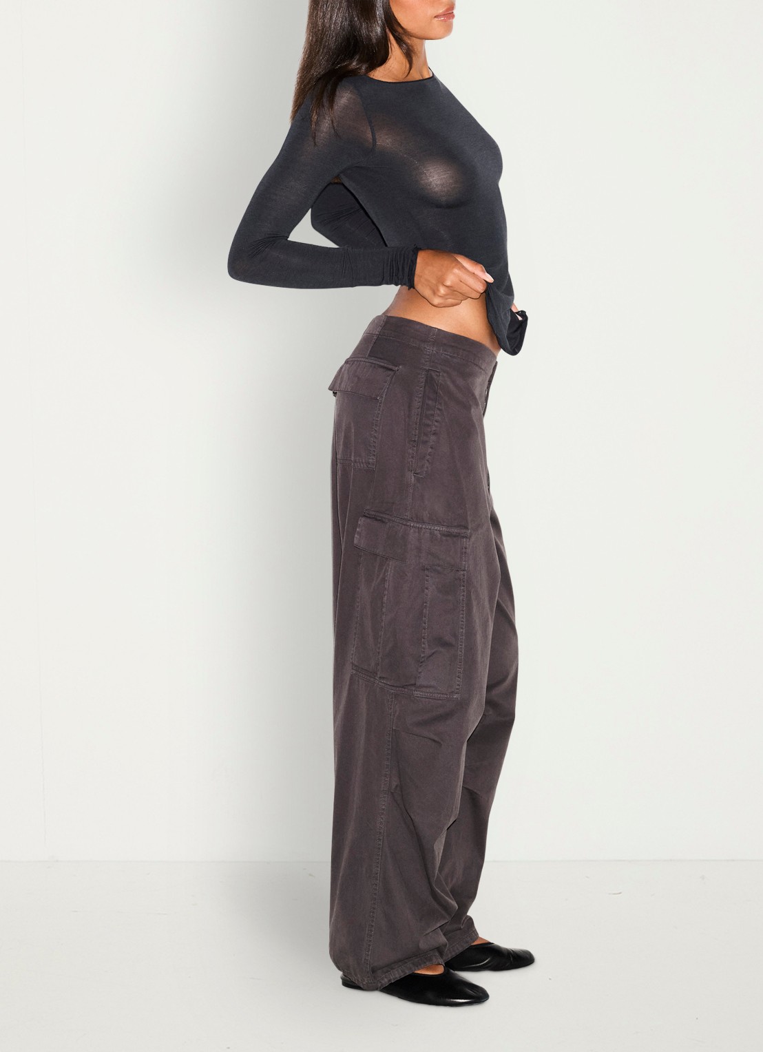 SKIMS Sheer Modal semi-transparante longsleeve in kasjmierblend - detail 3 onyx
