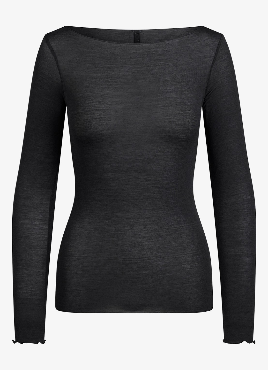SKIMS Sheer Modal semi-transparante longsleeve in kasjmierblend - voorkant onyx