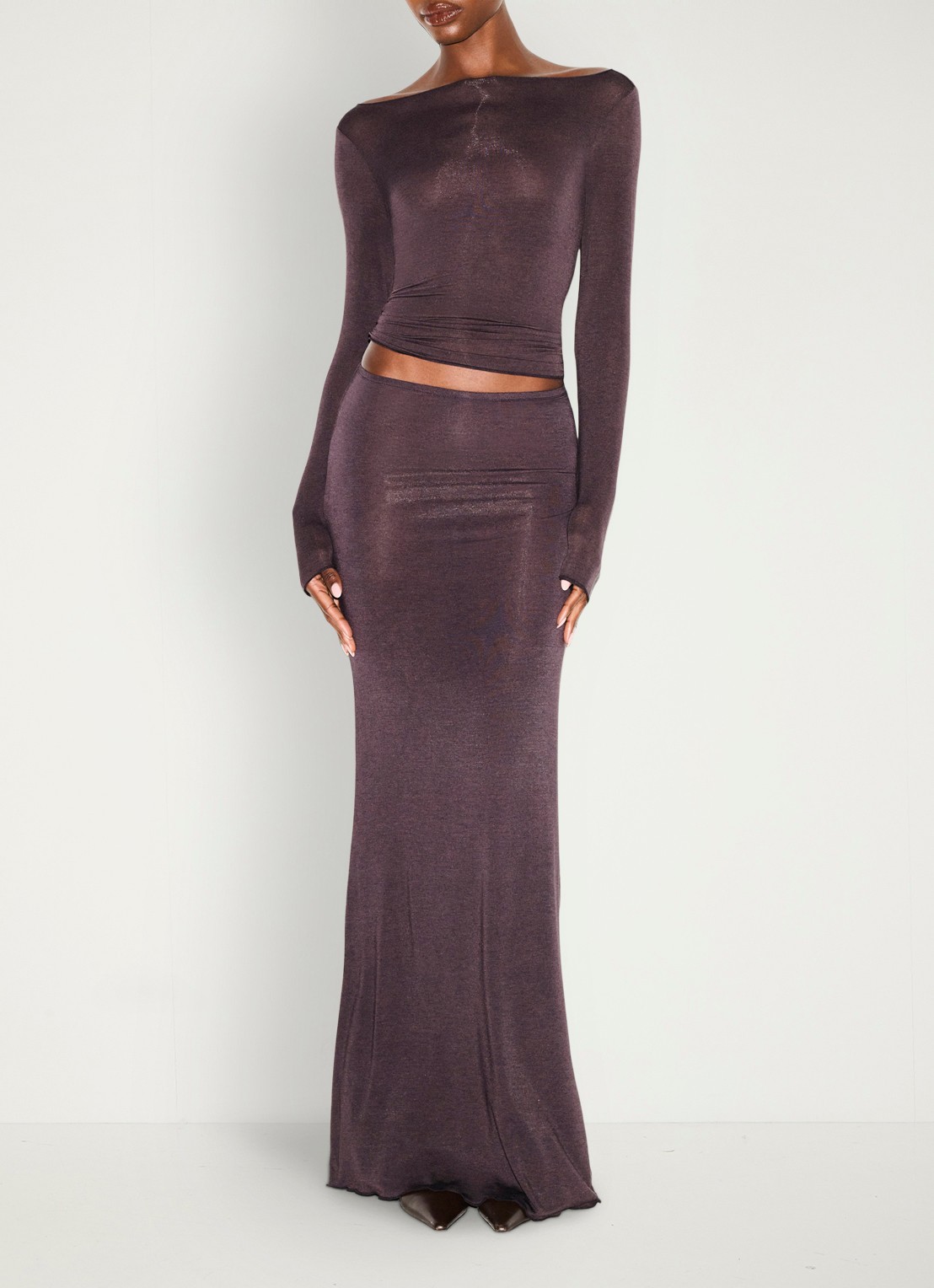 SKIMS Sheer Modal semi-transparante longsleeve in kasjmierblend - voorkant 4 phoenix
