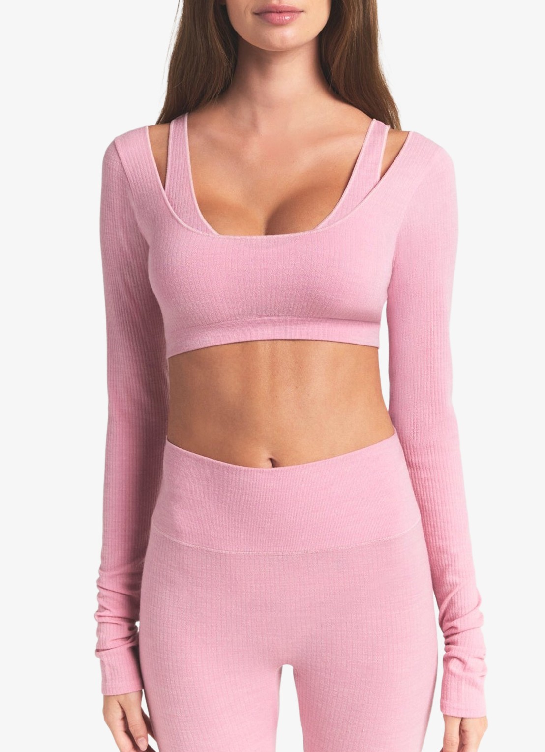 SKIMS Sheer Seamless crop top in wolblend - detail 3 halite / roze