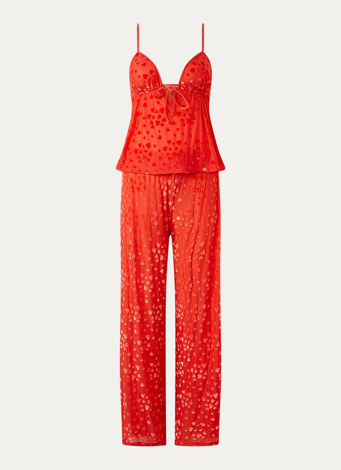 SKIMS Sheer Velvet pyjamaset met details van fluweel - voorkant 5 ruby