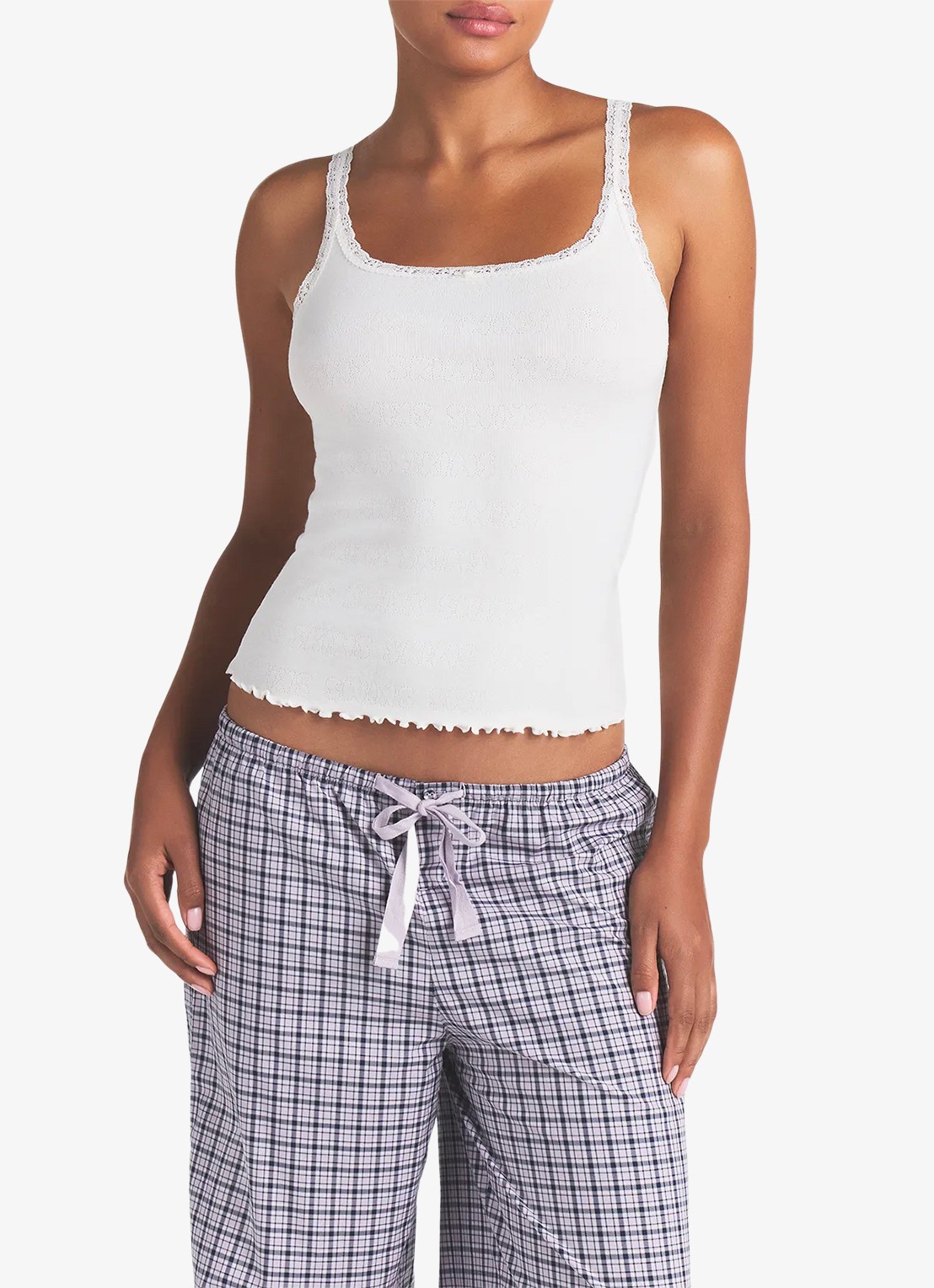 SKIMS Skims Pointelle tanktop met kant - detail 2 ivoor