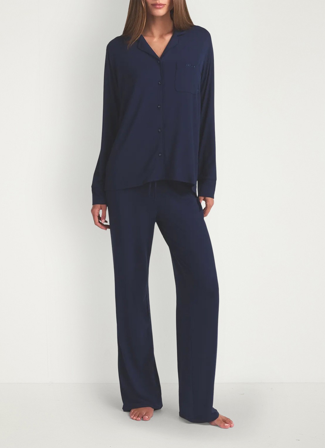 SKIMS Skims Sleep pyjamaset met logoborduring  - voorkant 3 donkerblauw